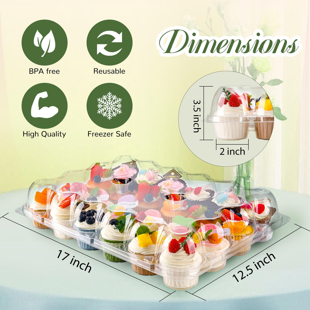 NPLUX 24 Count Cupcake Containers 10 Pack Cupcake Holders Plastic Stackable Cupcake Boxes with Detachable Tall Dome Lids and 240 Liners for 240 Cupcakes, BPA Free, Standard Size