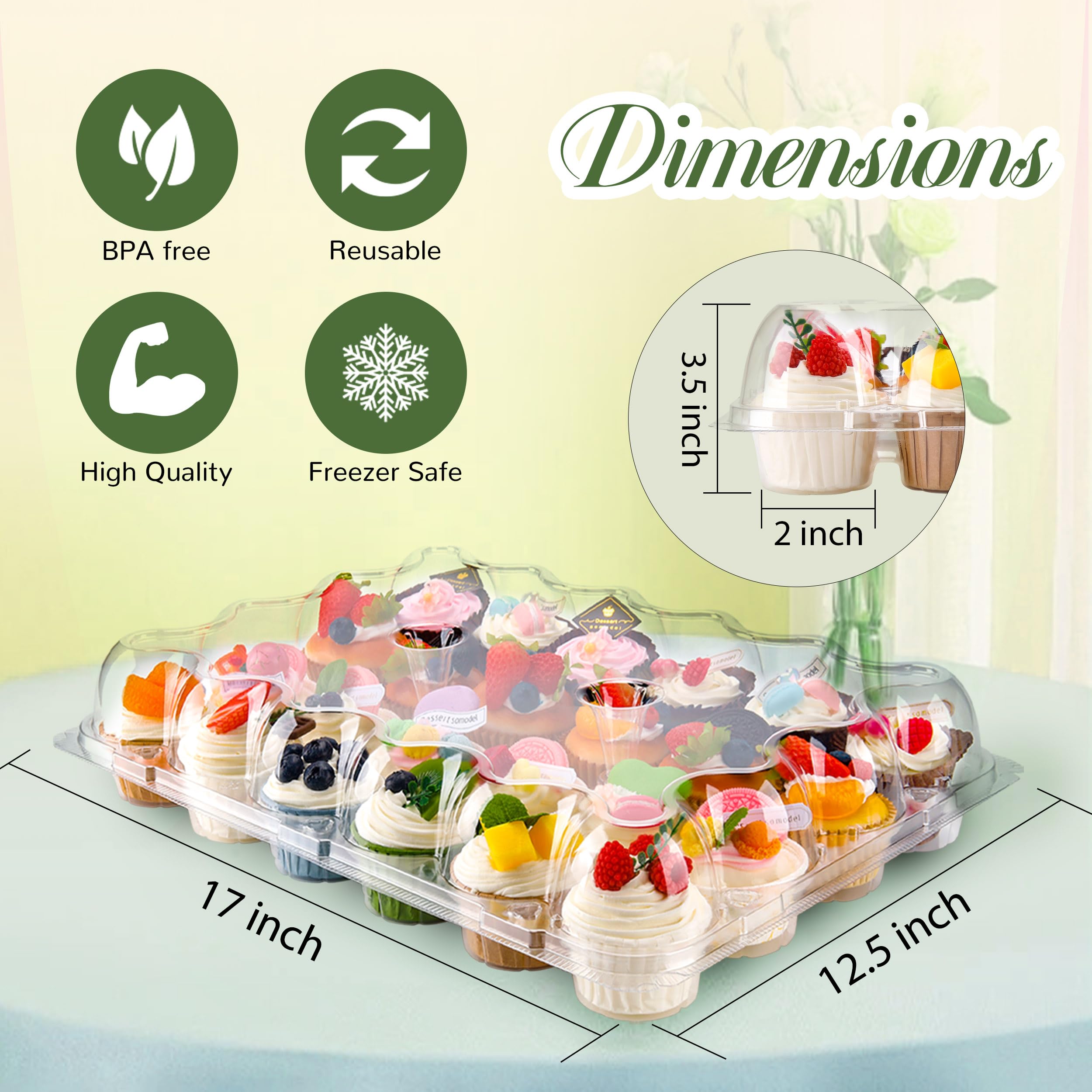 NPLUX 24 Count Cupcake Containers 10 Pack Cupcake Holders Plastic Stackable Cupcake Boxes with Detachable Tall Dome Lids and 240 Liners for 240 Cupcakes, BPA Free, Standard Size