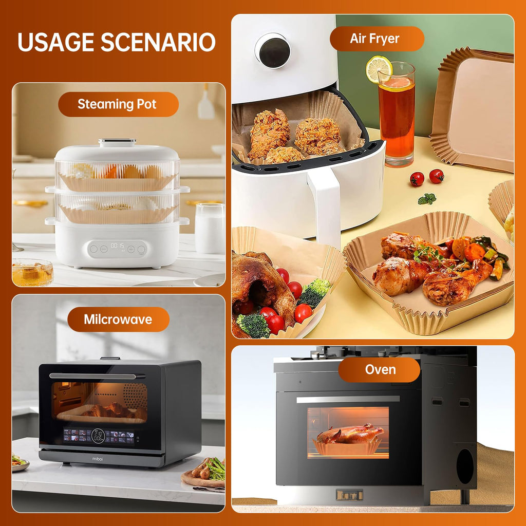 Disposable Air Fryer Liners, 200-Pack 9-Inch Square Parchment Paper - Non-Stick & Grease-Proof for 5-7 QT Air Fryer Baskets, Also Microwave Safe (100, 9 Inch)