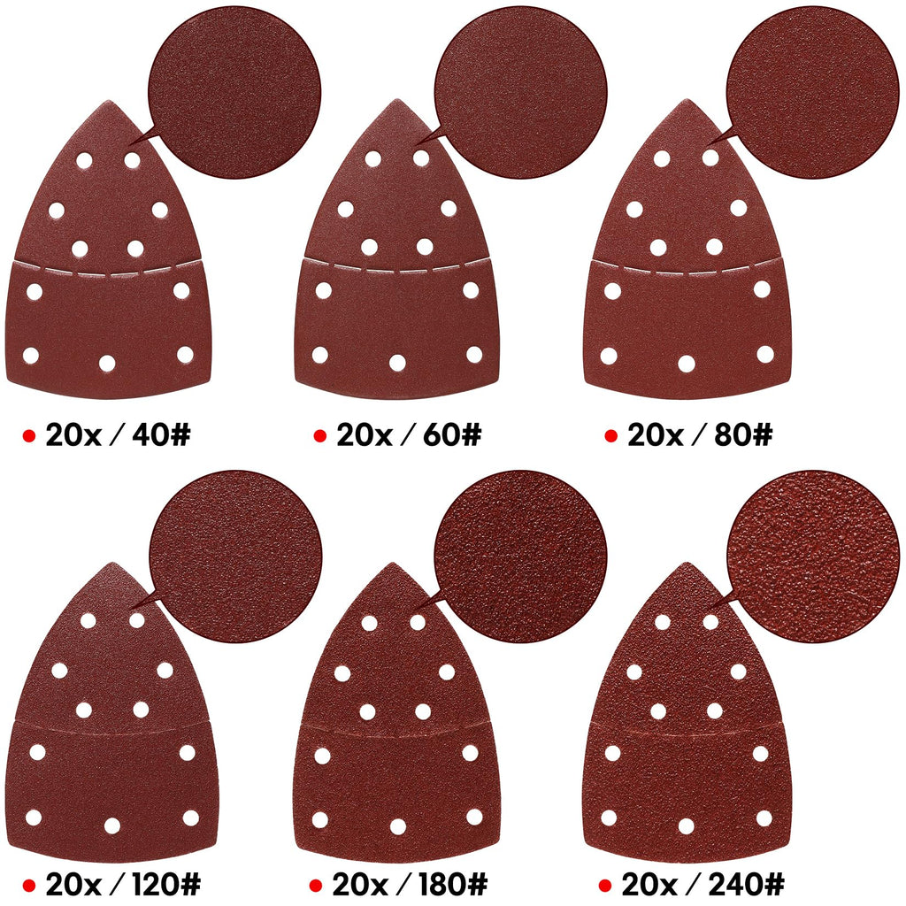 SHALL 120-Piece Mouse Sander Pads, Detail Sander Sandpaper, Palm Sander Sandpaper, Assorted Grits, 40, 60, 80, 120, 180 & 240 Mixed Grits Included, Suitable for Sander