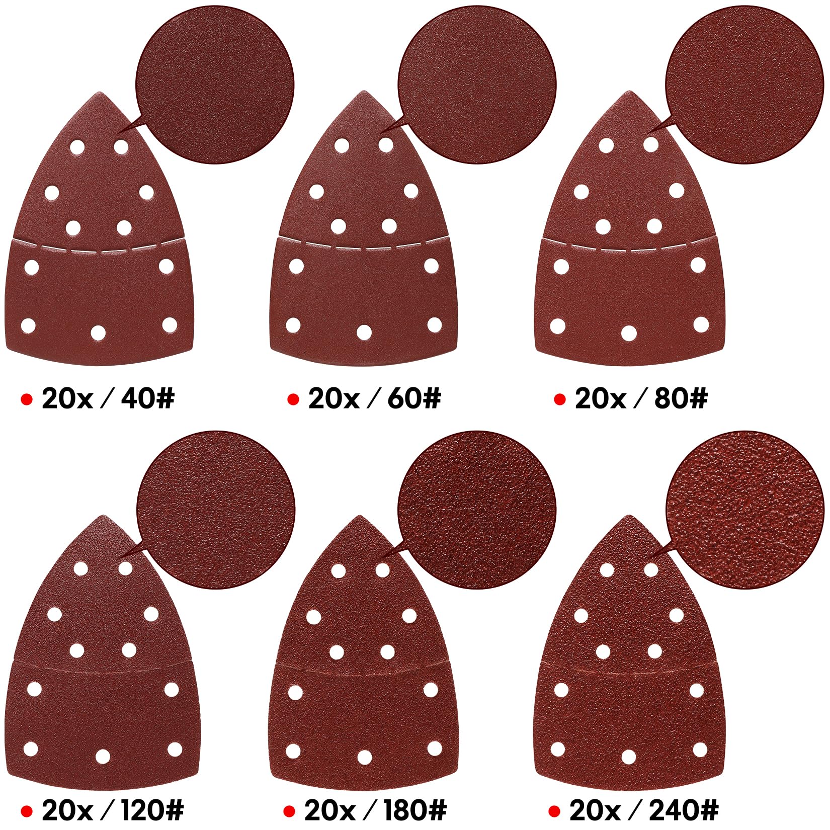 SHALL 120-Piece Mouse Sander Pads, Detail Sander Sandpaper, Palm Sander Sandpaper, Assorted Grits, 40, 60, 80, 120, 180 & 240 Mixed Grits Included, Suitable for Sander