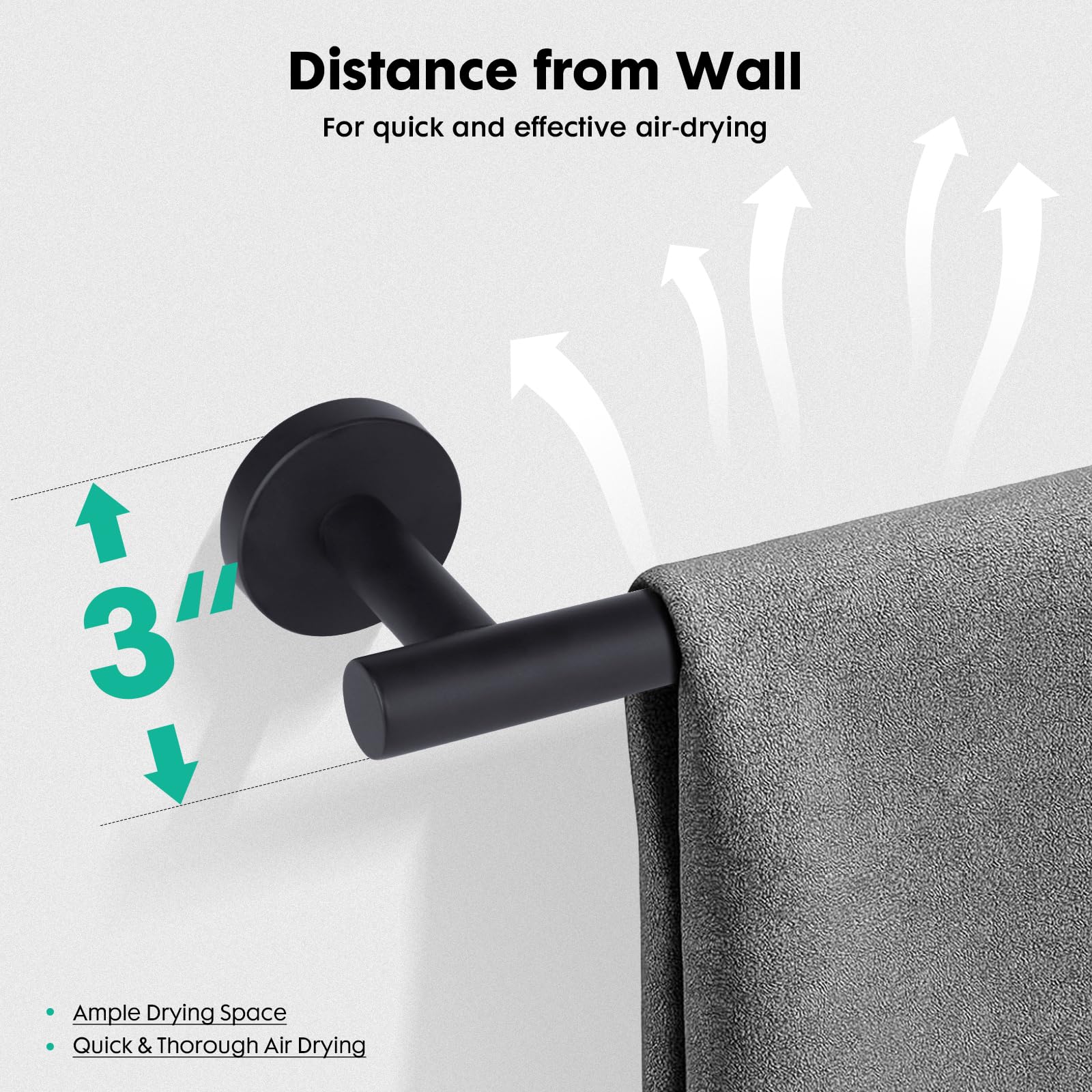 Modern 24 inch Towel Bar Matte Black,Stainless Steel Towel Racks for Bathroom Wall Mounted,Bathroom Towel Holder Black,Towel Rod