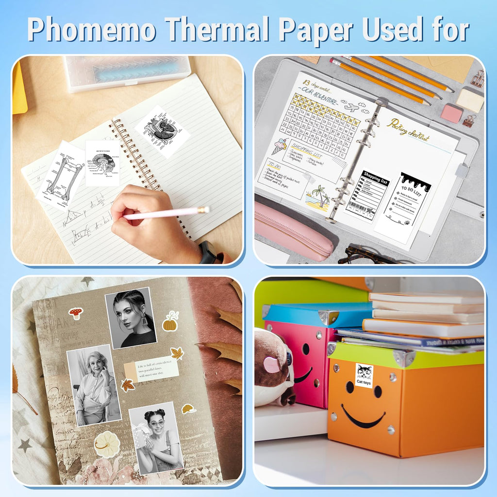 Phomemo White Self-Adhesive Thermal Paper, Glossy Printable Sticker Paper for Phomemo Portable Pocket Mobile Printer, 53mm x 3.5m, Diameter 30mm, 3-Roll