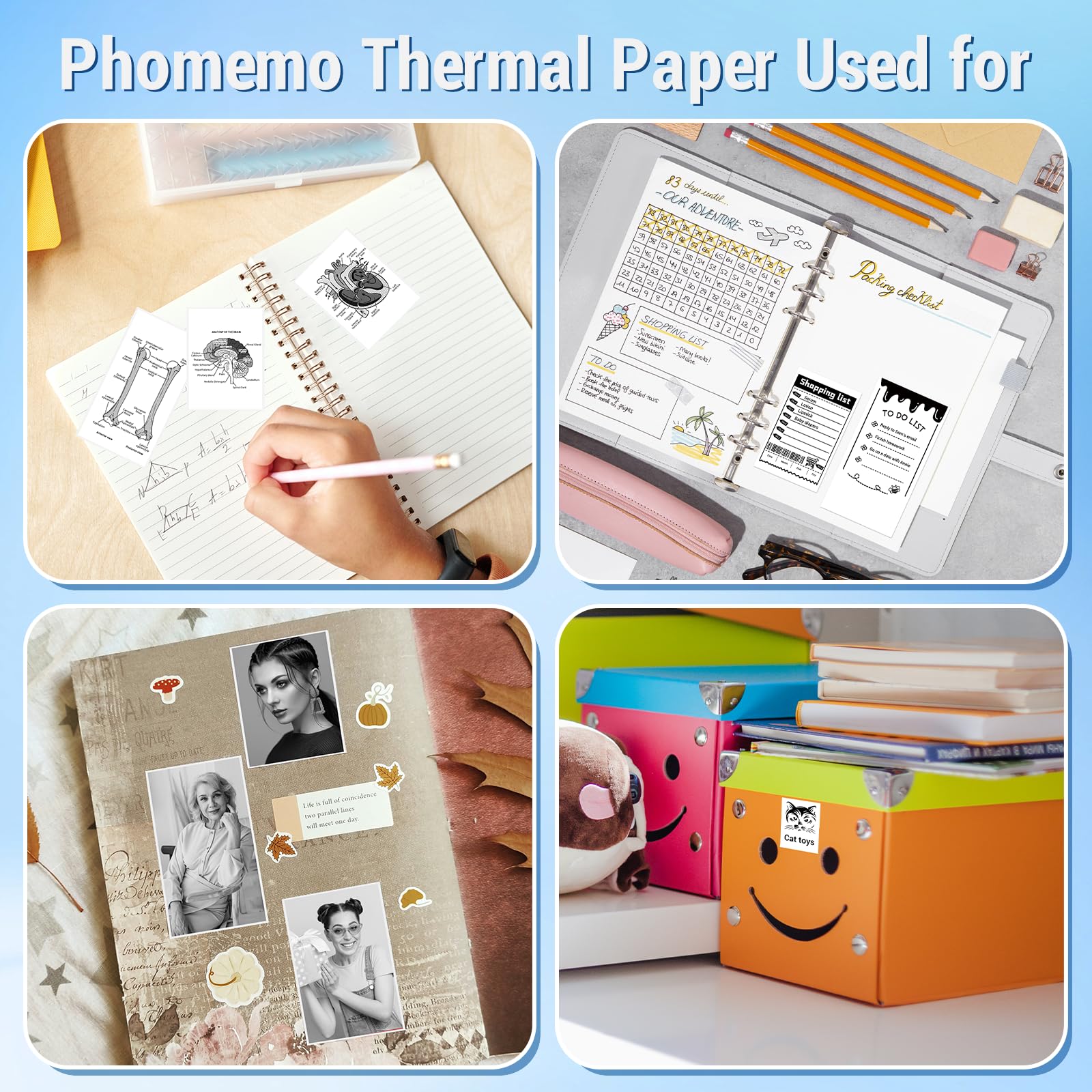Phomemo White Self-Adhesive Thermal Paper, Glossy Printable Sticker Paper for Phomemo Portable Pocket Mobile Printer, 53mm x 3.5m, Diameter 30mm, 3-Roll