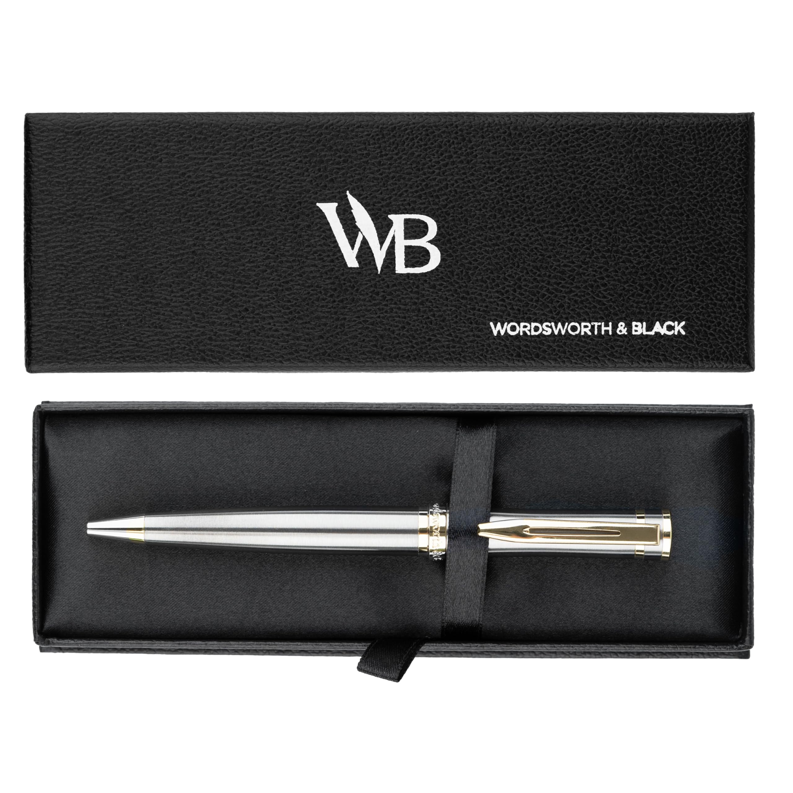 Wordsworth and Black Luxury Ballpoint Pen Set - Silver Lacquer 24K Gold Finish, Refillable Fine Point, Elegant Gift for Men & Women, Includes Ink Refill, Nice Pens for Work