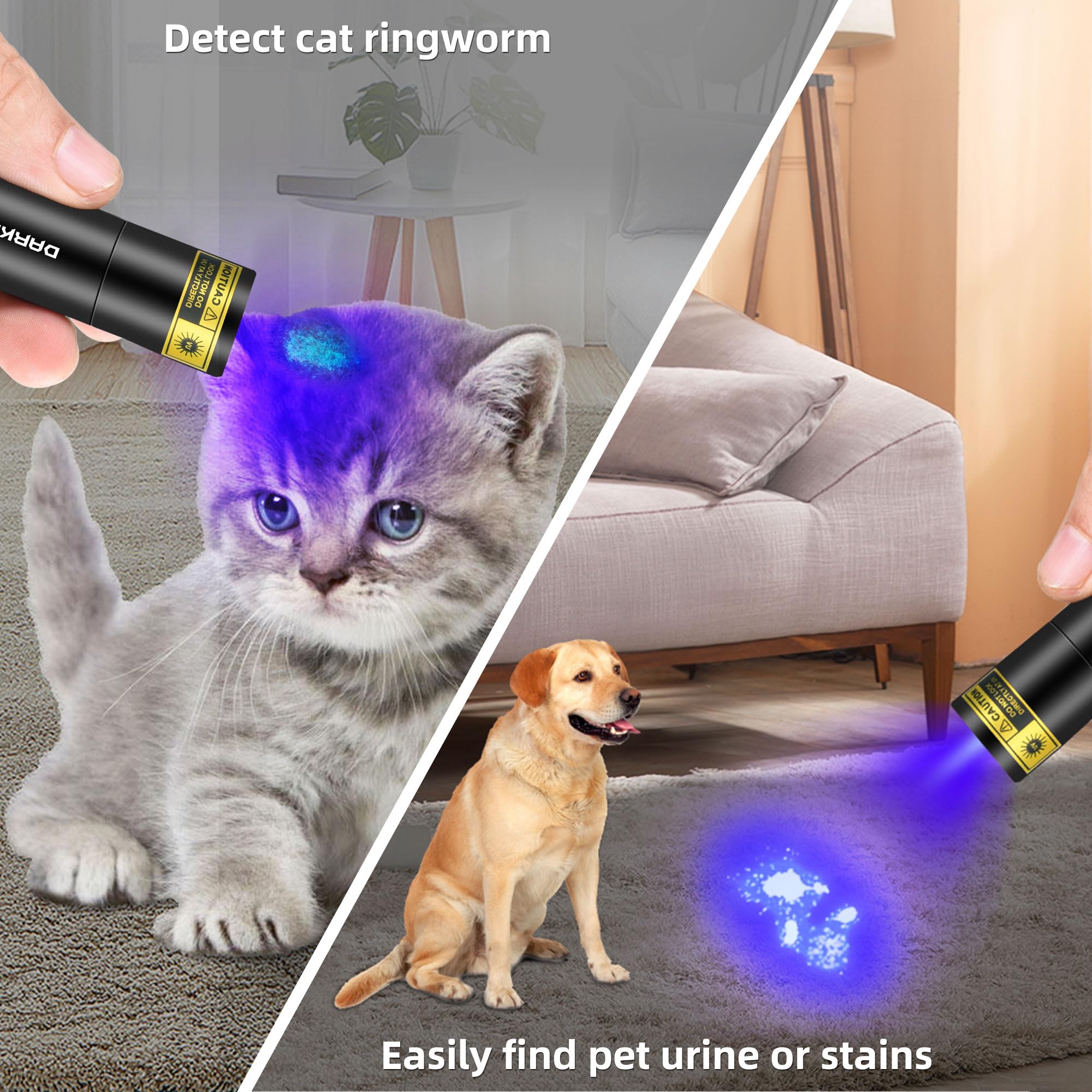 DARKBEAM UV Flashlight 365nm Light and 395nm Blacklight, Mini Powerful Woods Lamp USB-C Rechargeable, LED Ultraviolet Flashlights Pet Urine Detector for Rock, Uranium Glass, Resin Curing, 2 Pack