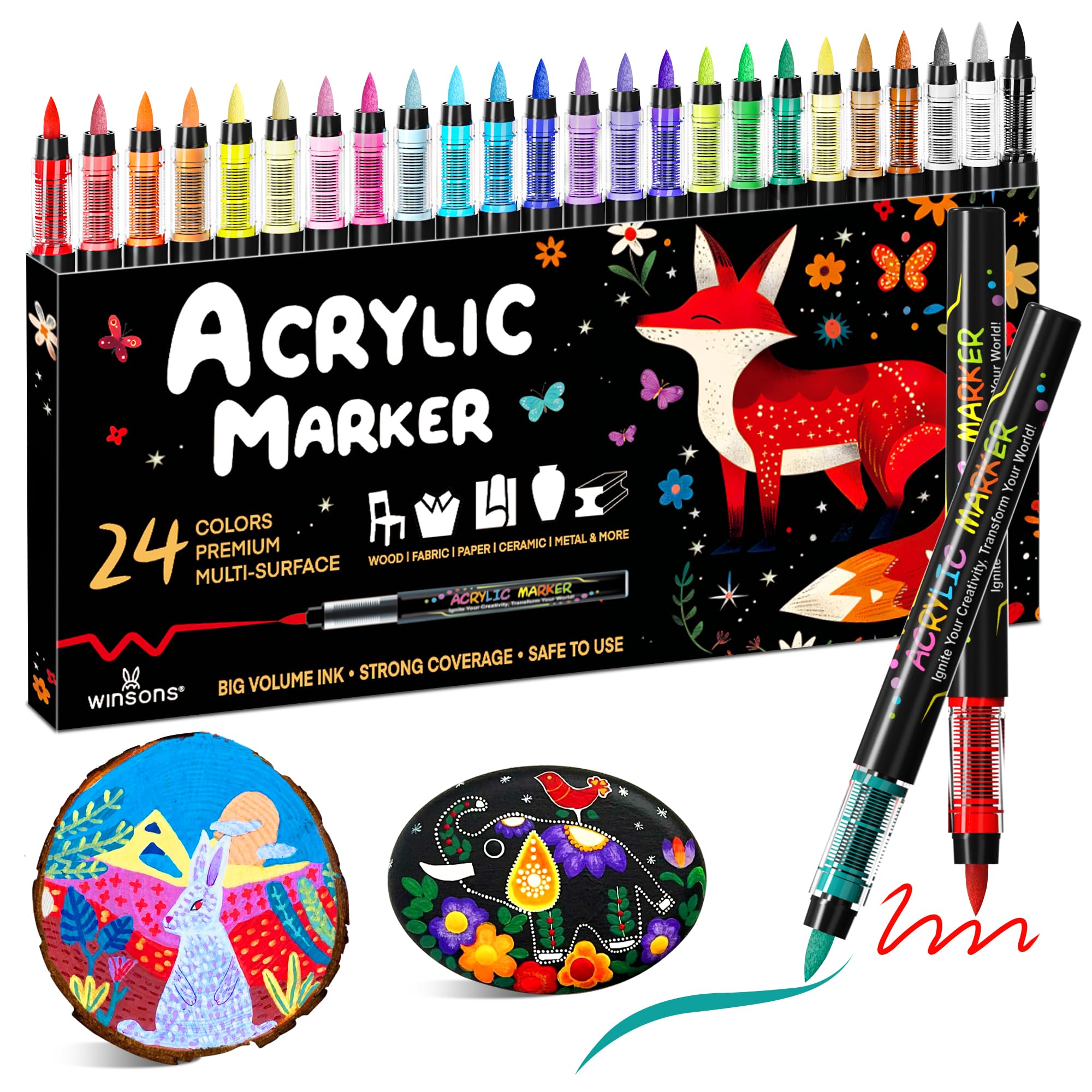 24 Colors Direct Liquid Ink Markers Set – Permanent Acrylic Markers for Multi-Surface Use, Non-Toxic, Ideal for Art, Crafts & DIY Projects