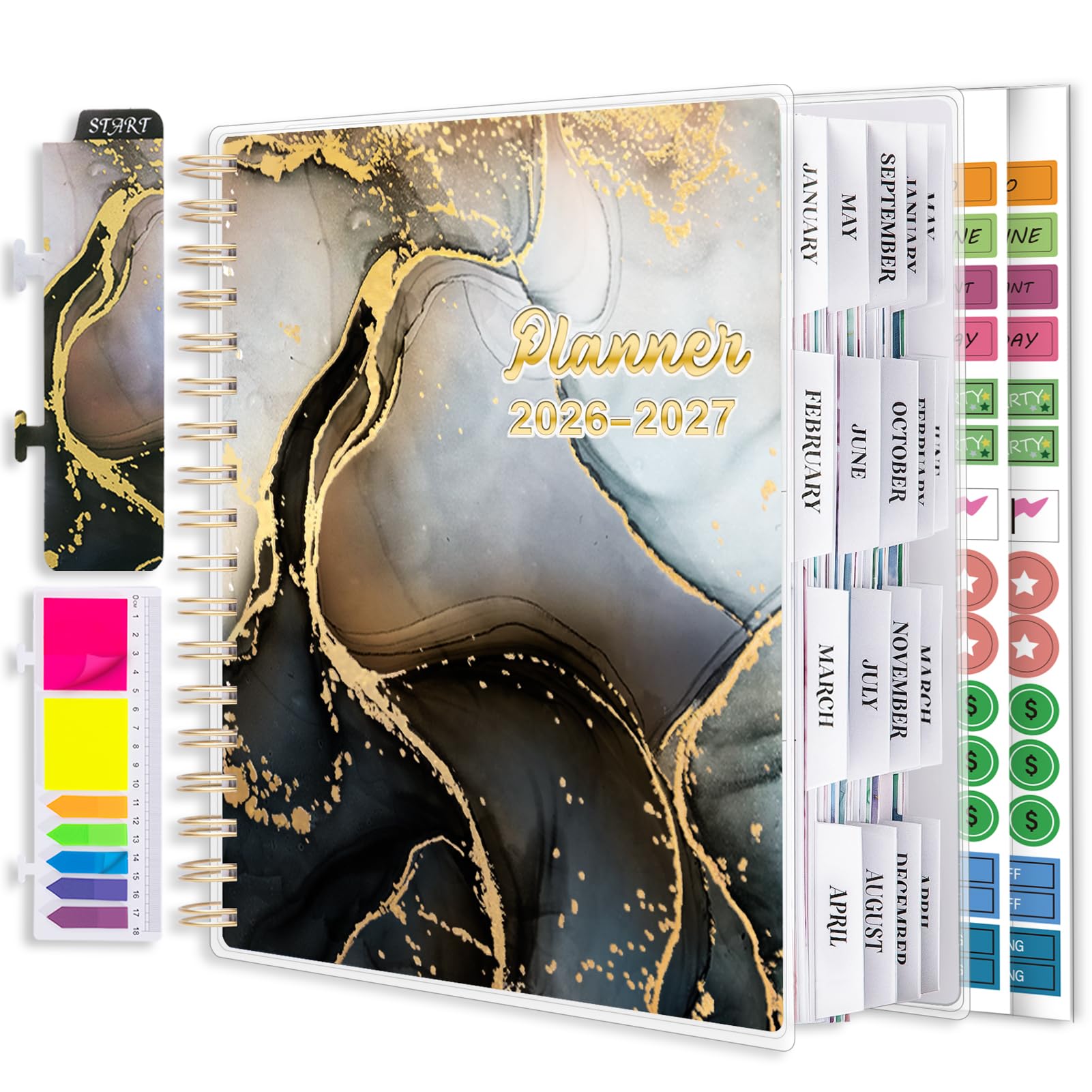 Planner 2026-2027, 18 Months Academic Daily Weekly Monthly Planner Yearly Agenda January 2026 – June 2027, Page Tabs, Separator Page, Inner Pocket, Bookmark, Stickers, Sticky Note Set, 7.9" x 9.8"