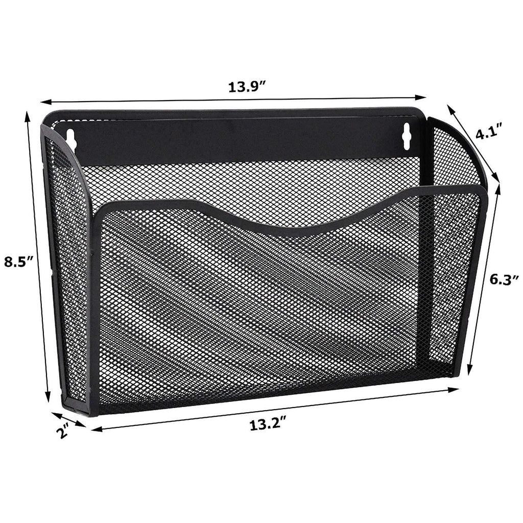EASEPRES 3 Pack Mesh Wall Mounted File Holder Organizer Metal Hanging Vertical Paper Mails Rack Storage Wire Single Document Filling Holder Pocket for Office and Home, Black