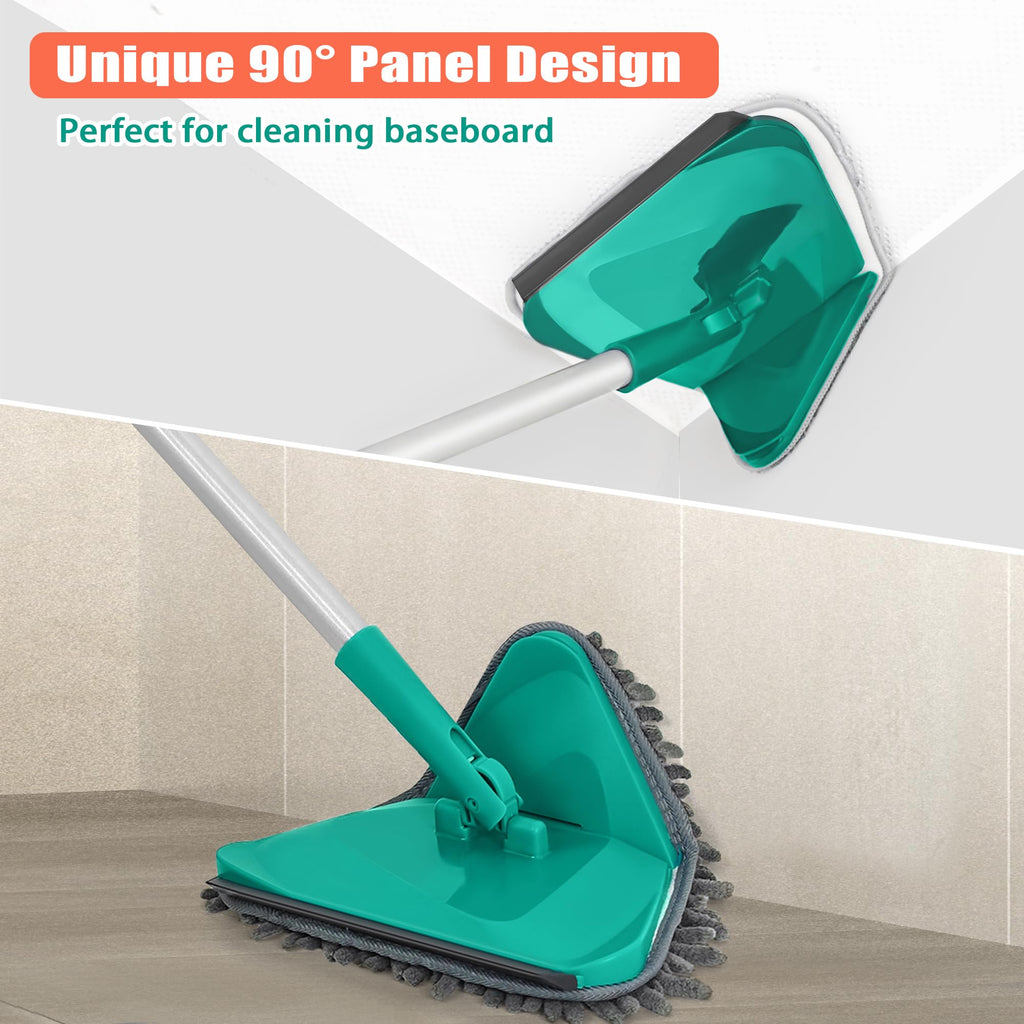 JEHONN Wall Cleaner Mop with Long Handle,Ceiling Duster with Microfiber and Chenille Pad for Cleaning Window, Cabinet,Painted Walls, Floor, Baseboard (Green)