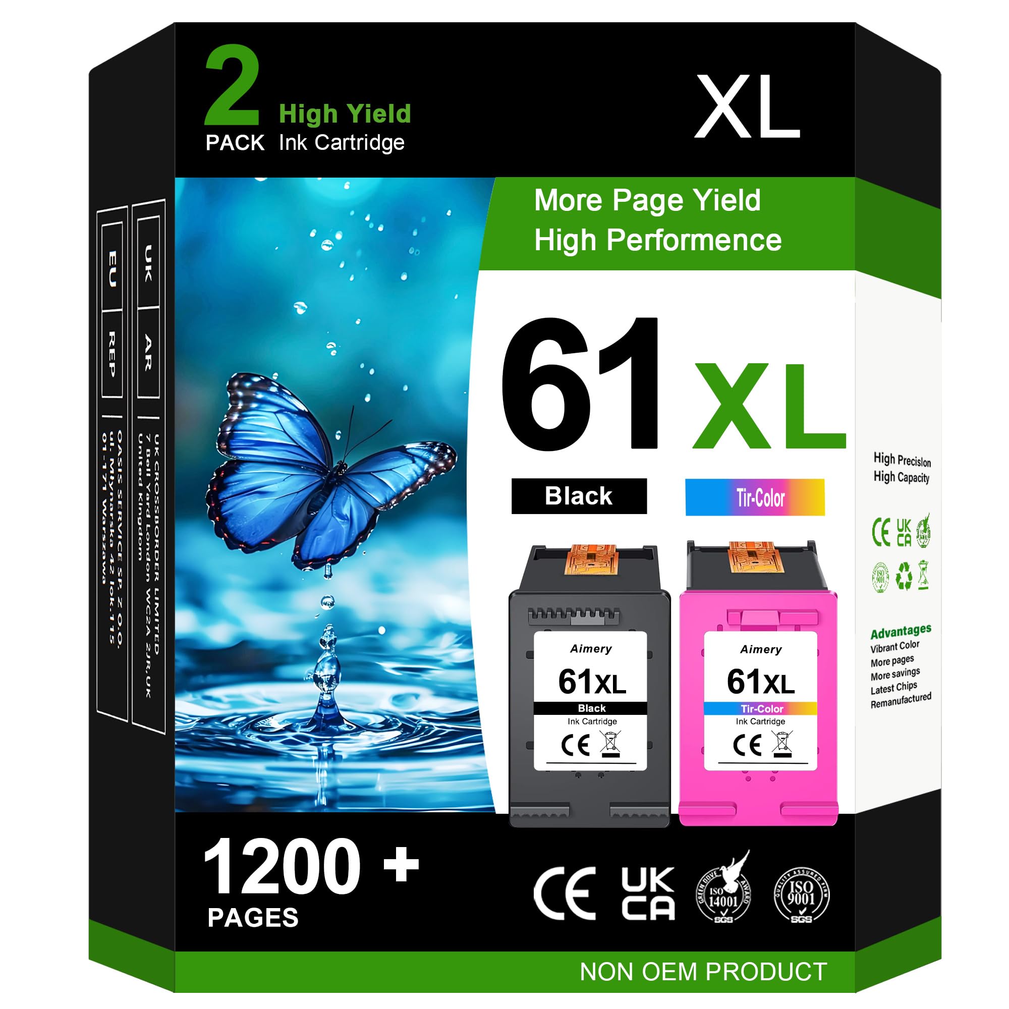 61XL Use for HP 61 Ink Cartridges 61 XL Printer Ink Compatible for HP Envy 4500 4502 5530 Officejet 4630 4635 Deskjet 1000 1010 1512 Color Printers Black & Color 2-Pack