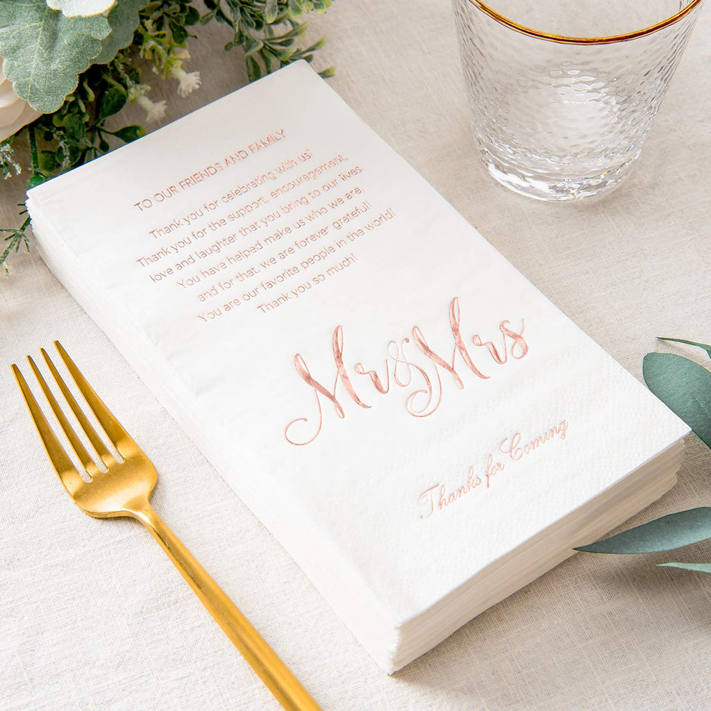 Crisky Rose Gold Mr & Mrs Dinner Napkins Wedding Dinner Napkins Replace Thank You Card Disposable Decorative Towels for Wedding Shower Banquet Rehearsal Dinner Decorations,50 Pcs, 3-ply, 12"x16"