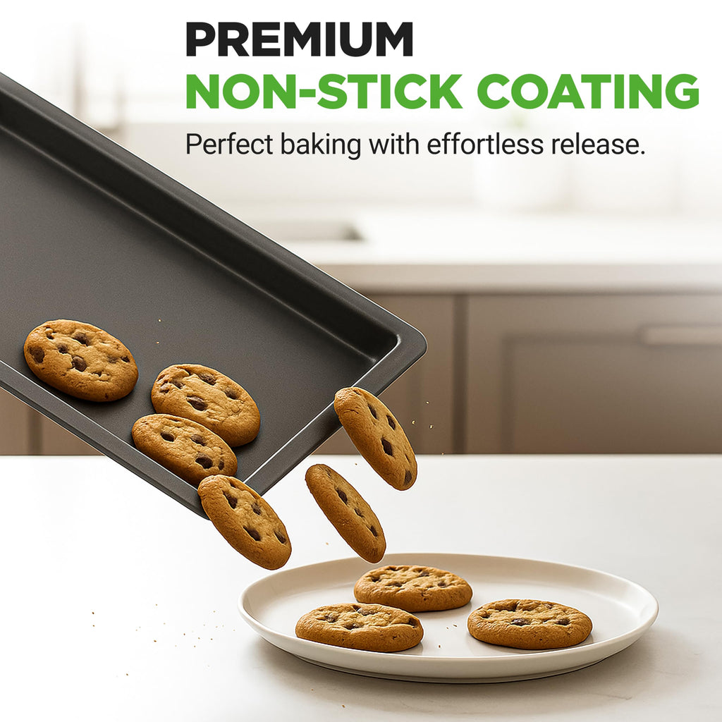 NutriChef, Baking Sheet, Baking Pan, Cookie Sheets, Baking Set, Baking Tray, Sheet Pan, Nonstick, Professional Quality, 3 Piece Set, Stackable, Black