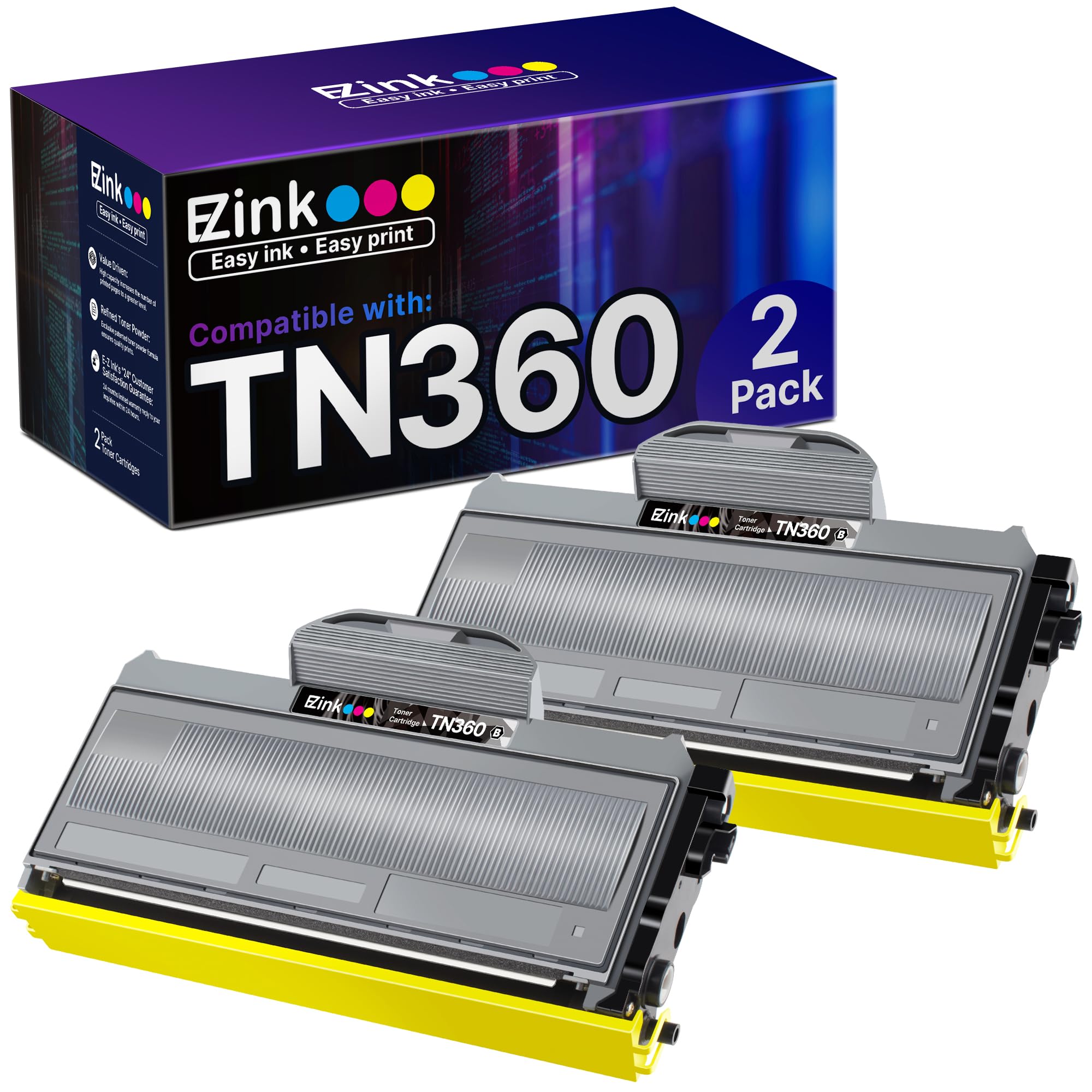 TN-360 Toner Cartridges 2 Pack Compatible Replacement for Brother TN360 TN-360 TN330 for DCP-7040 DCP-7030 MFC-7840W HL-2140 MFC-7340 MFC-7440N HL-2170W HL-2150N Printer High Capacity BlackTN360 Toner