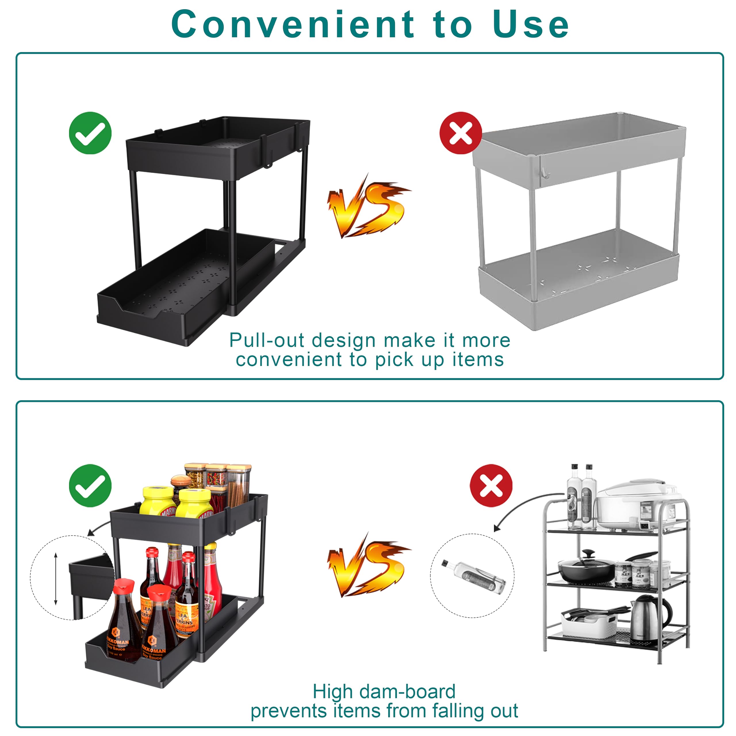 DEKAVA Under Sink Organizer 2 Pack, Bathroom Organizers, 2 Tier Sliding Cabinet Basket Organizer Drawer, Multi-Purpose Bath Collection Baskets for Bathroom (Black)
