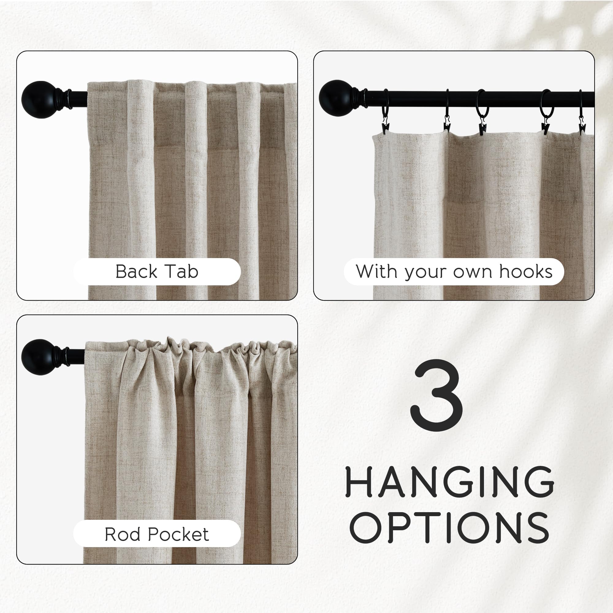 NICETOWN Linen Curtains 84 inches Long Light Filtering for Living Room, Rod Pocket & Back Tab Washable Window Treatments Faux Semi Sheer Privacy with for Farmhouse, W52 x L84, 2 Panels, Oatmeal