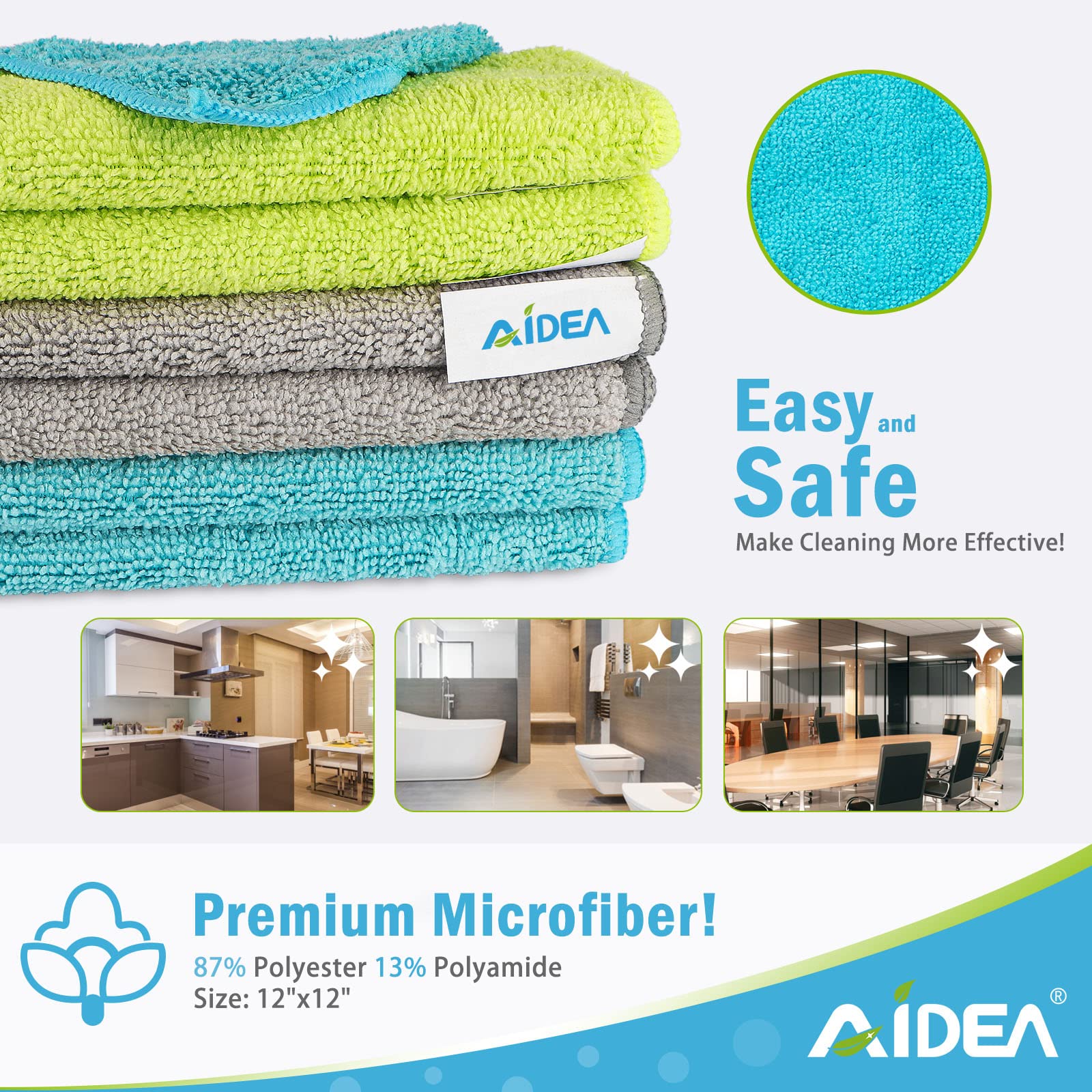 AIDEA Microfiber Cleaning Cloths-50PK, Soft Microfiber Towel, Absorbent Cleaning Supplies, Lint-Free Streak-Free Cleaning Cloths for House, Kitchen, Window(12in.x12in.)