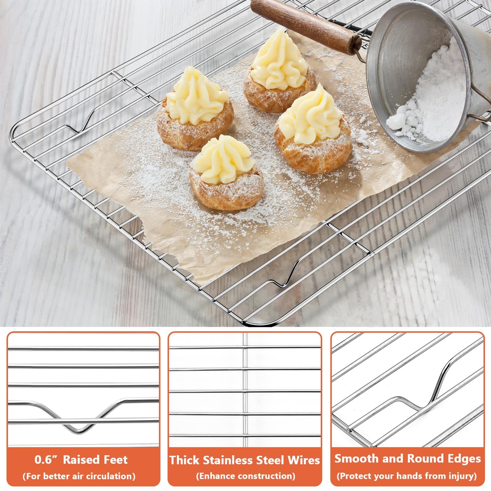 P&P CHEF Cooling Rack Set for Baking Cooking Roasting Oven Use, 4-Piece Stainless Steel Grill Racks, Fit Various Size Cookie Sheets - Oven & Dishwasher Safe