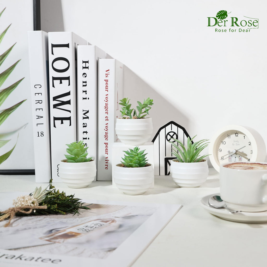 Der Rose 6Pcs Small Fake Plants Cute Artificial Succulent Faux Plants for Home Bathroom Living Room Office Desk Shelf Bookshelf Decor Indoor Aesthetic