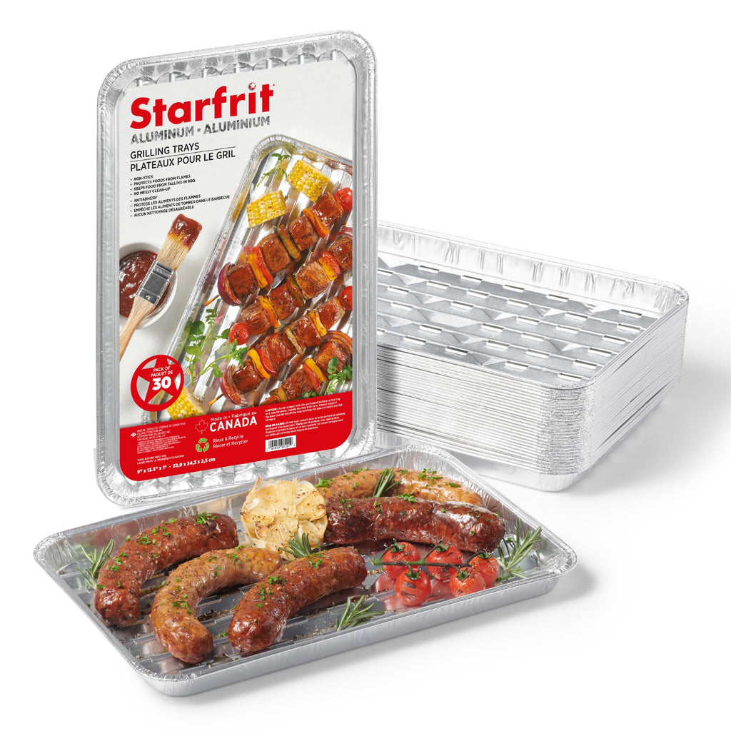 Starfrit 30-Pack Aluminum Grilling Trays – 13.5” x 9” (34 cm x 23 cm) – Perfect for BBQ – Recyclable - Disposable