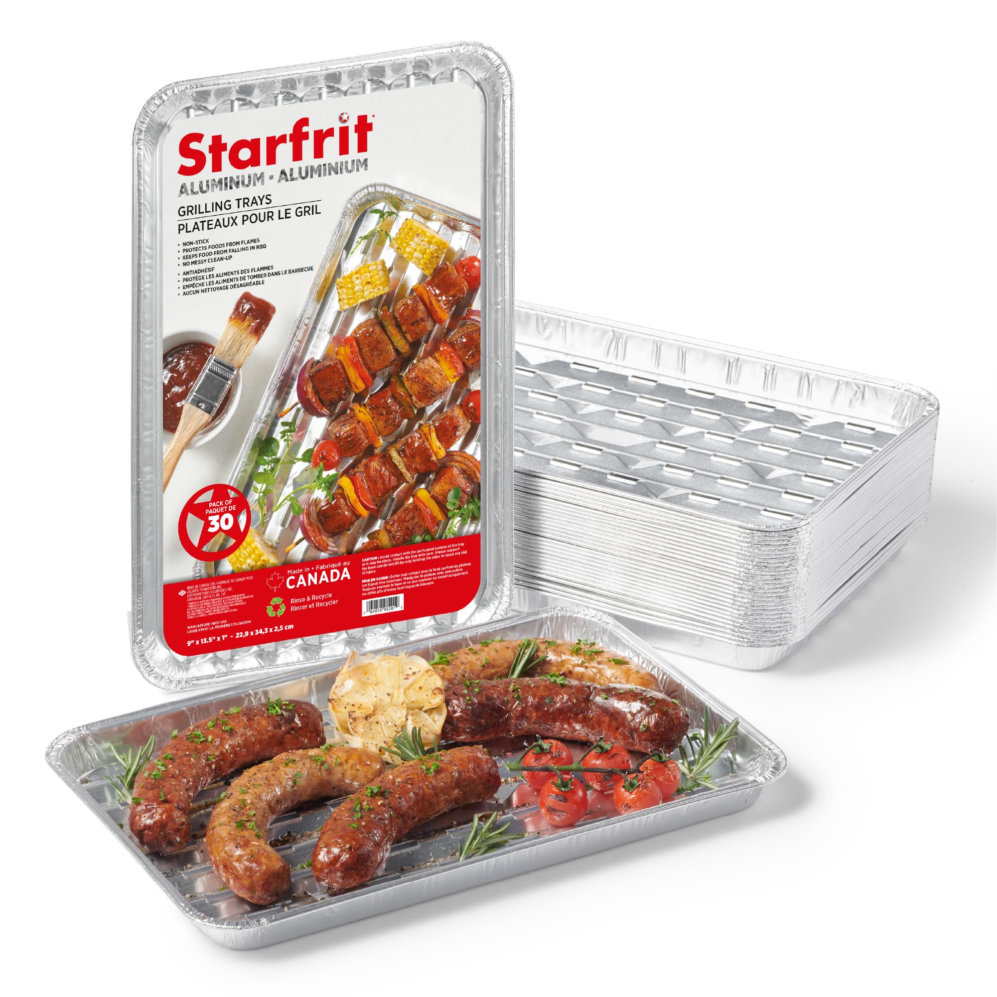 Starfrit 30-Pack Aluminum Grilling Trays – 13.5” x 9” (34 cm x 23 cm) – Perfect for BBQ – Recyclable - Disposable