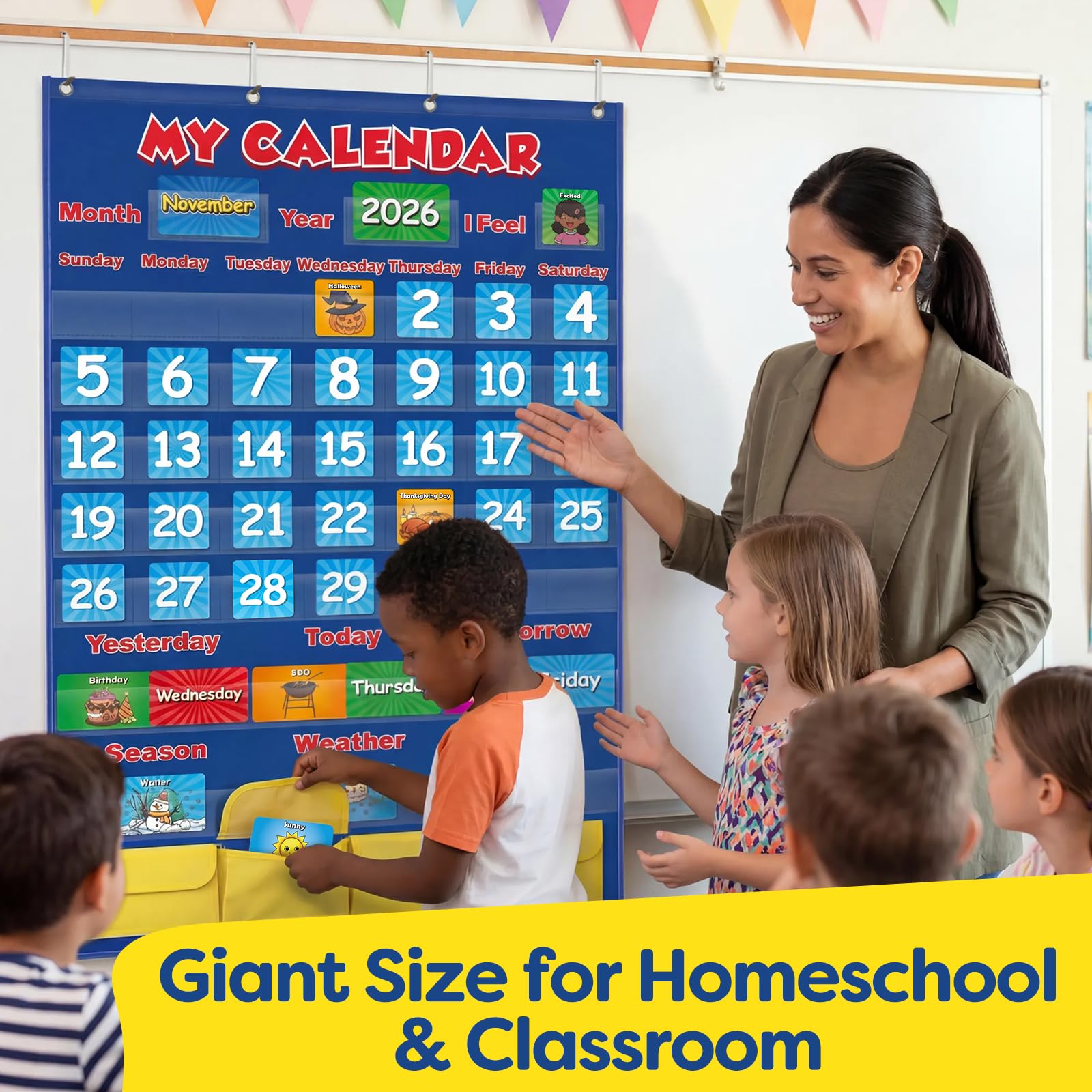 Aizweb Classroom Calendar Pocket Chart,Monthly Calendar for Kid Preschool Kindergarten Classroom Elementary Must Haves,Classroom Decorations Decor,Homeschool Teacher Supplies,Back to School Supplies