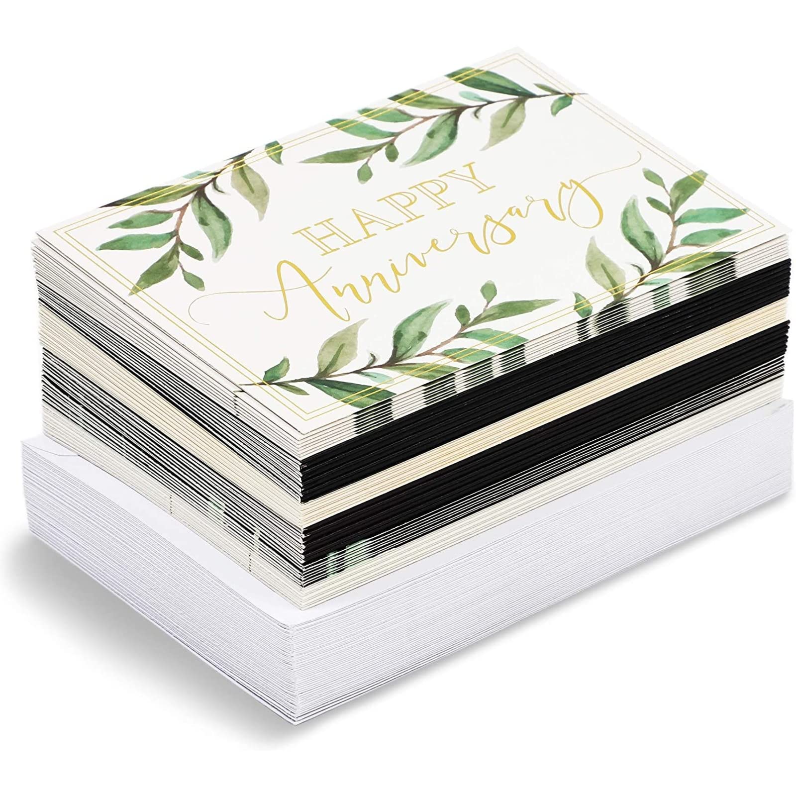 Happy Anniversary Cards with 6 Gold Foil Designs and Envelopes (4 x 6 in, 48 Pk)