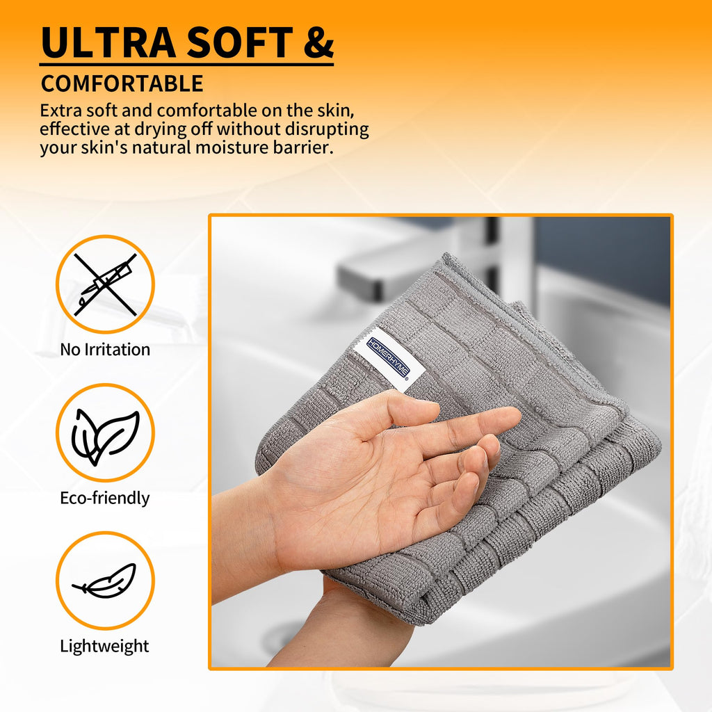 HOMERHYME Hand Towels, 12 Pack 25''*15'' Microfiber Bathroom Hand Towels, Grey All-Purpose Quick Dry Lint Free Soft Absorbent Bulk Checkered Washcloths Bath Towels for Travel Gym Hotel Kitchen Salon