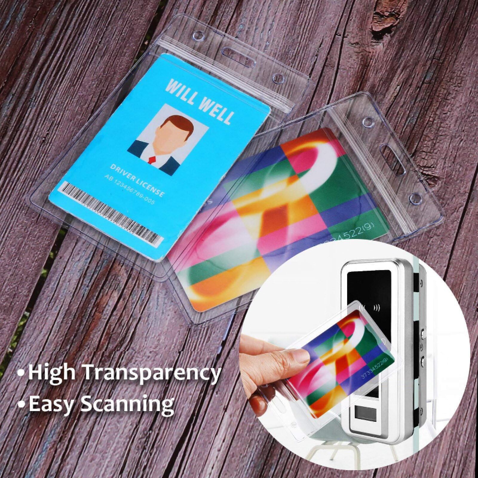 FZENeast ID Card Holder, 100 PCS Vertical Clear Plastic Badge Holder with Waterproof Resealable Zip, Name Tag Holder for Multiple Cards