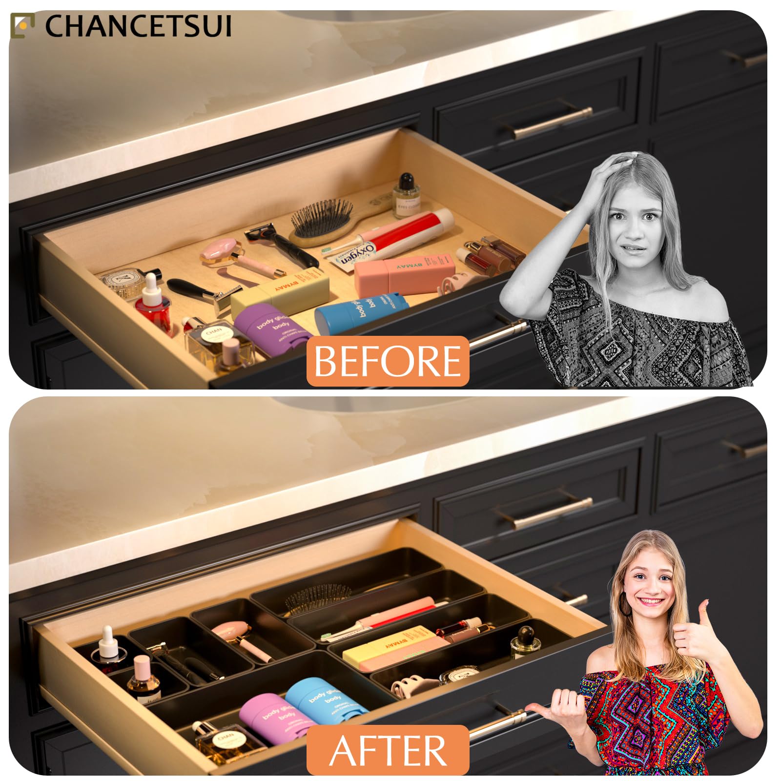 9 Pcs Organizer Trays Set, Multifunctional Stackable Storage Trays for Bedroom, Bathroom, Kitchen Drawer Organizer. Plastic Drawer Storage Boxes Available In 5 Colours, White, Black, Military Blue, Dusty Rose And Forest Green