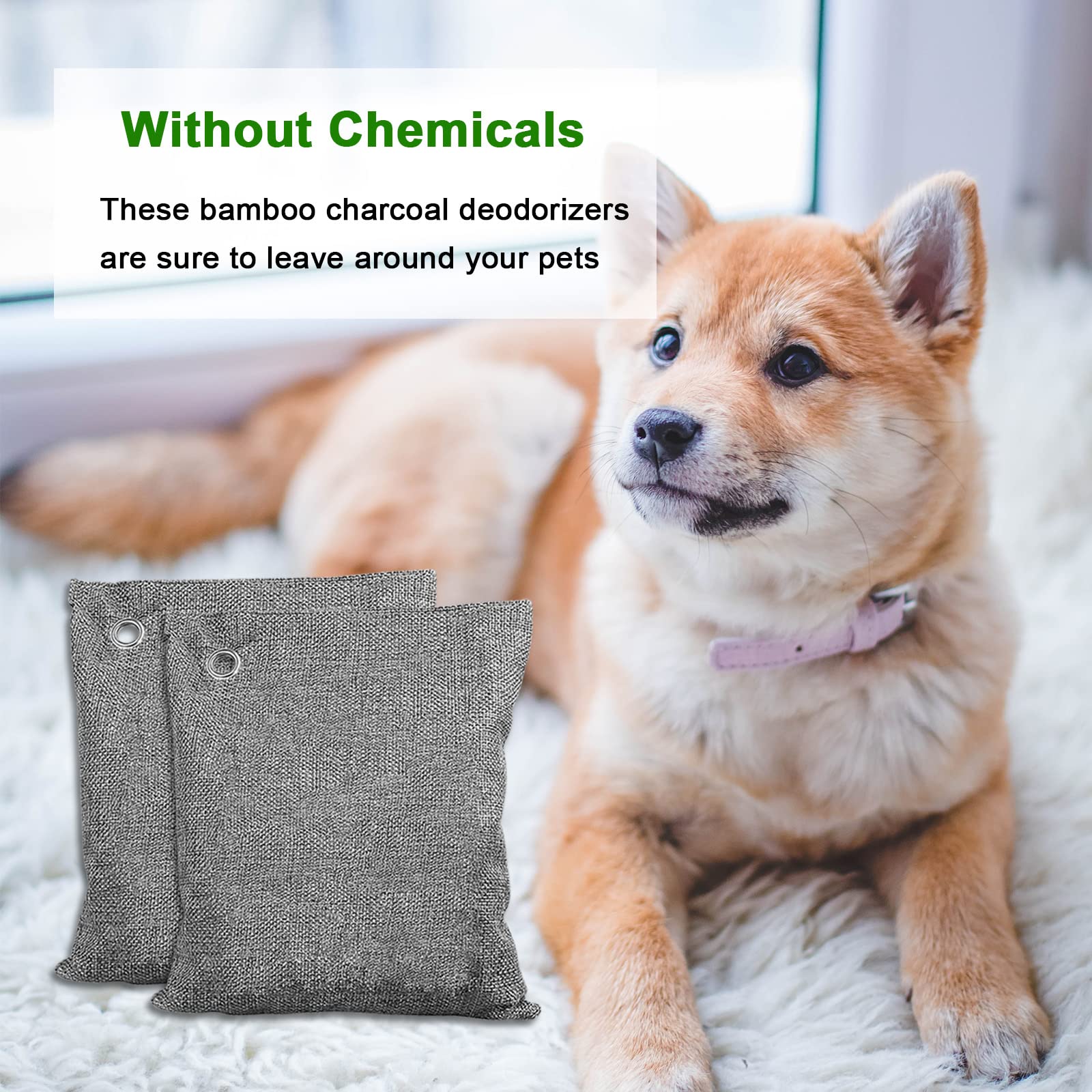 4 Pack Nature Fresh Charcoal Bags total 800g Odor Absorber Bamboo Charcoal Air Purifying Bags, Nature Fresh Charcoal Bag Air Freshener, Odors, Moisture Absorber for Home, Car, Pets, Room, Closet
