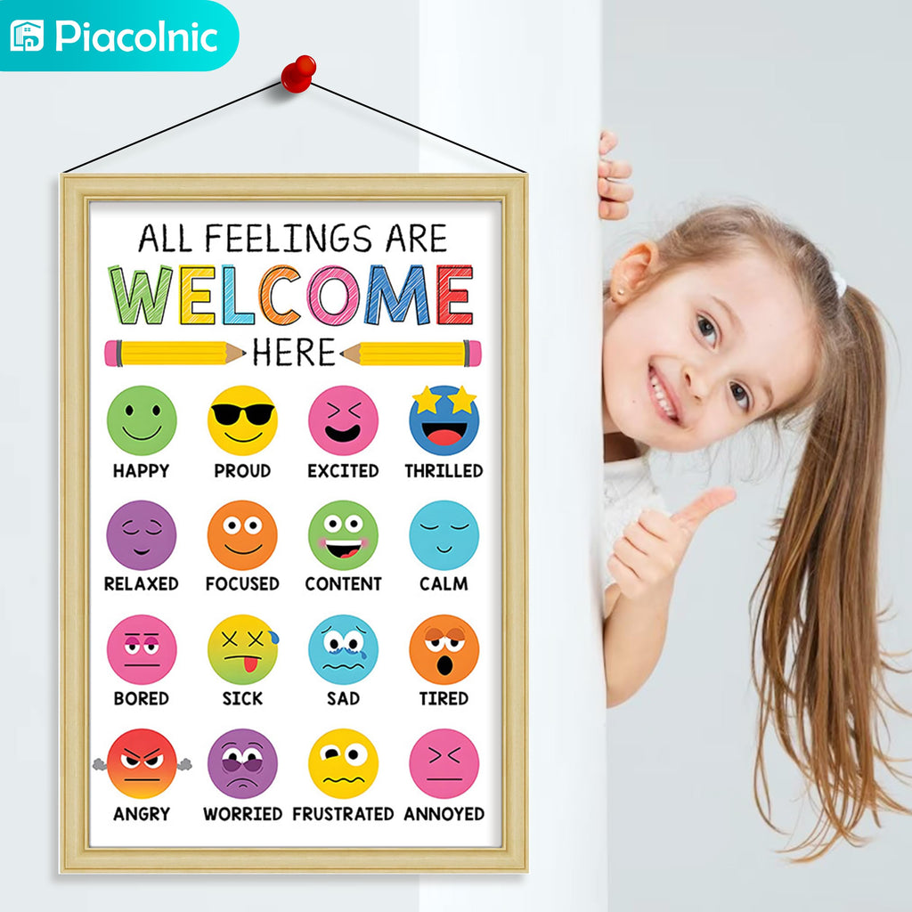 4Pcs Feelings Chart Classroom Posters, 11X17inch Calm Down Corner Wall Art, Inspirational Classroom Posters for Bulletin Board Classroom Décor School Preschool Mental Health Therapy Office