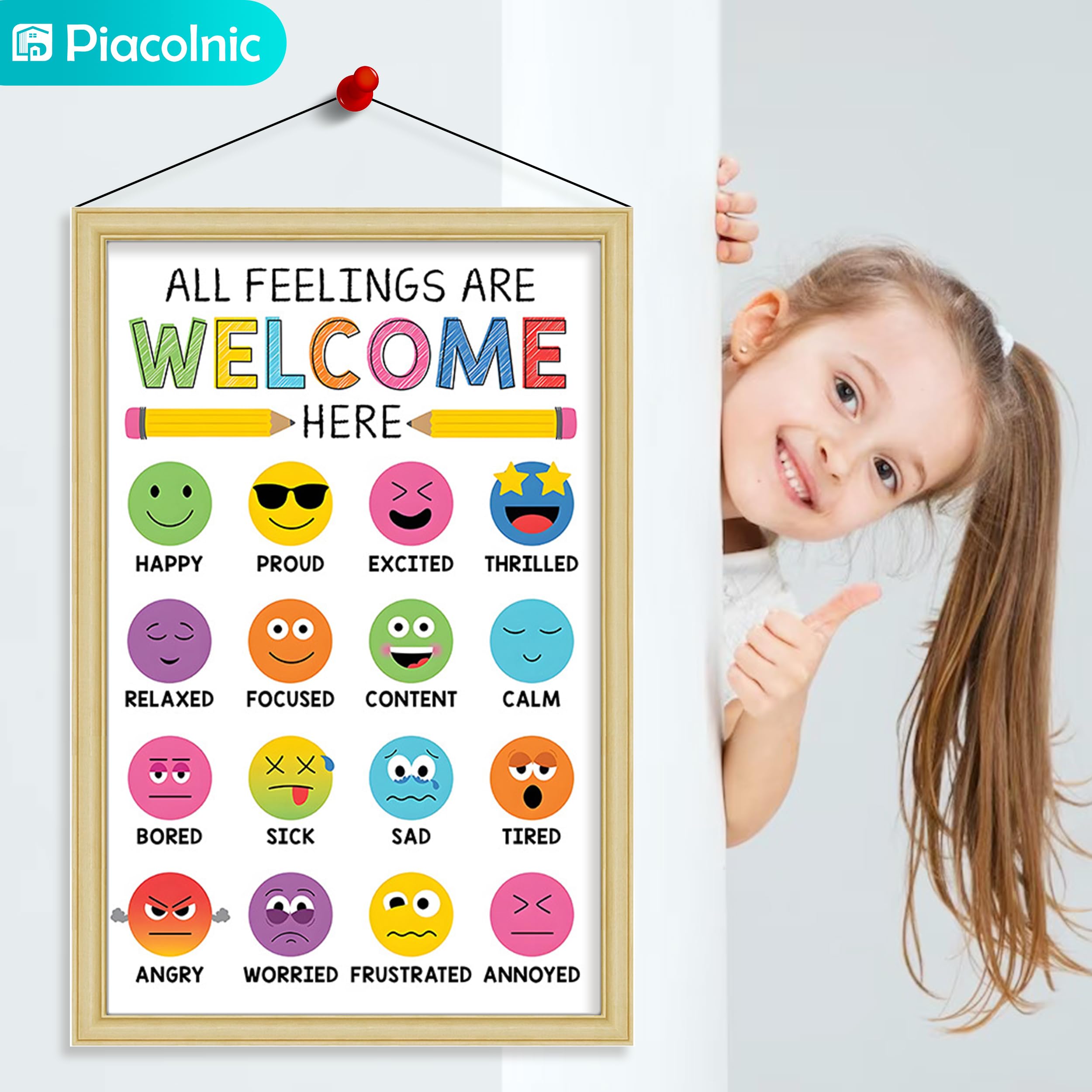 4Pcs Feelings Chart Classroom Posters, 11X17inch Calm Down Corner Wall Art, Inspirational Classroom Posters for Bulletin Board Classroom Décor School Preschool Mental Health Therapy Office