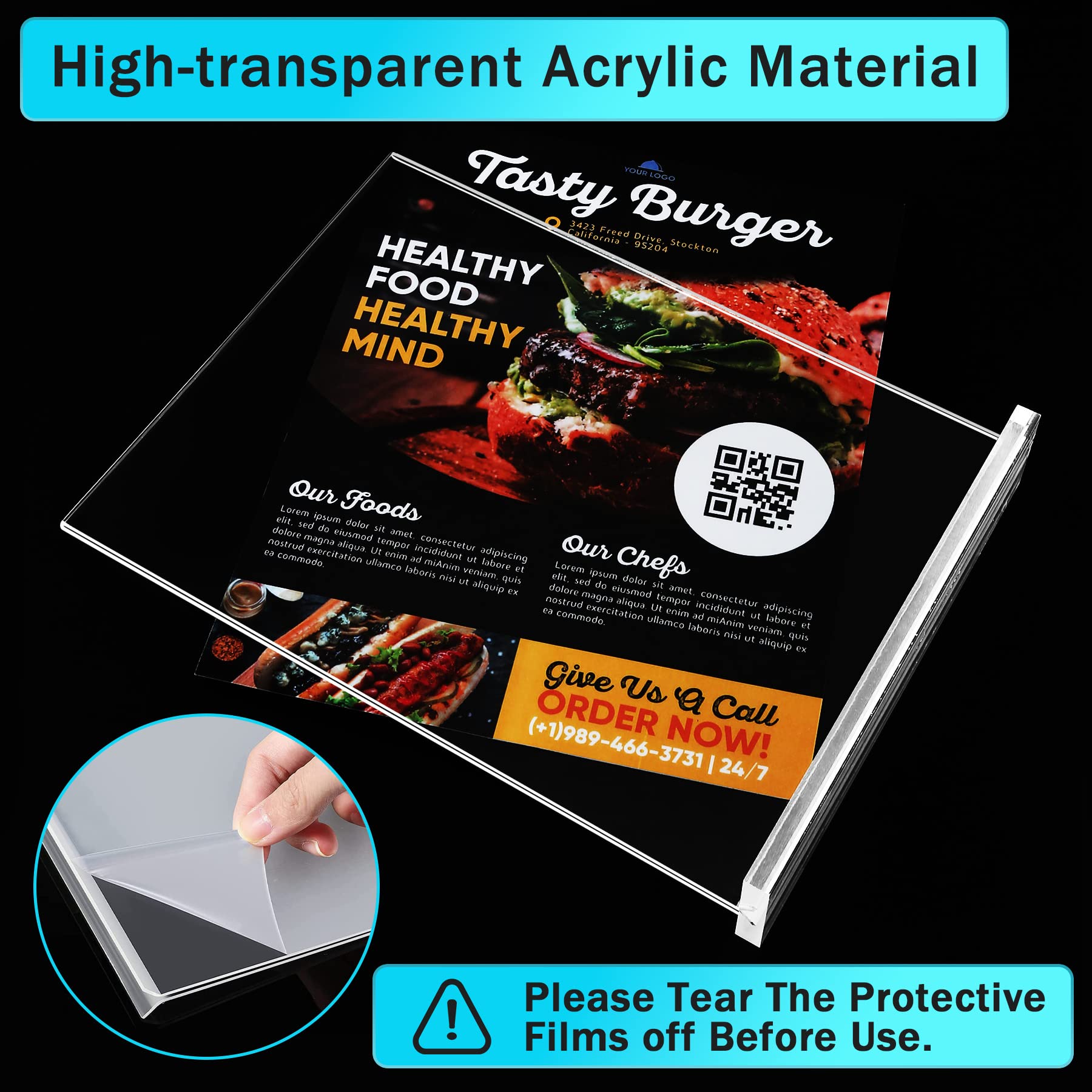 4-Pack Acrylic Sign Holder, 8.5 x 11 Inch Vertical T Shape Table Display Stand, Double-Sided Clear Plastic Sign Holders for Paper, Menu, and Flyer, Ideal for Home, Office, Restaurants, and Stores
