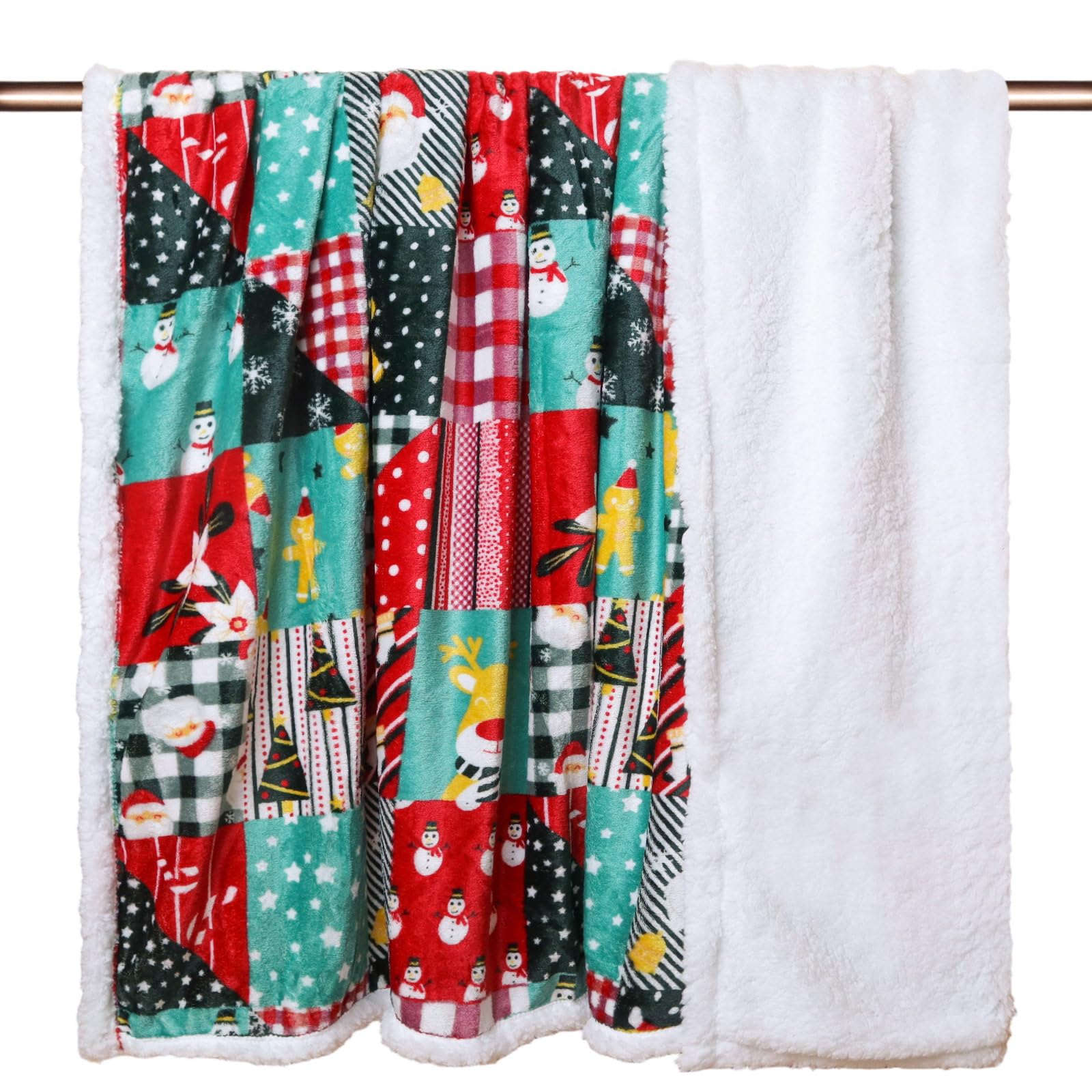 Gogreen Christmas Sherpa Fleece Throw Blanket for Couch Bed Sofa Adults -Soft and Warm Blanket for Winter, Thick and Fuzzy Throw Blanket (Classica Cartoon Plaid)