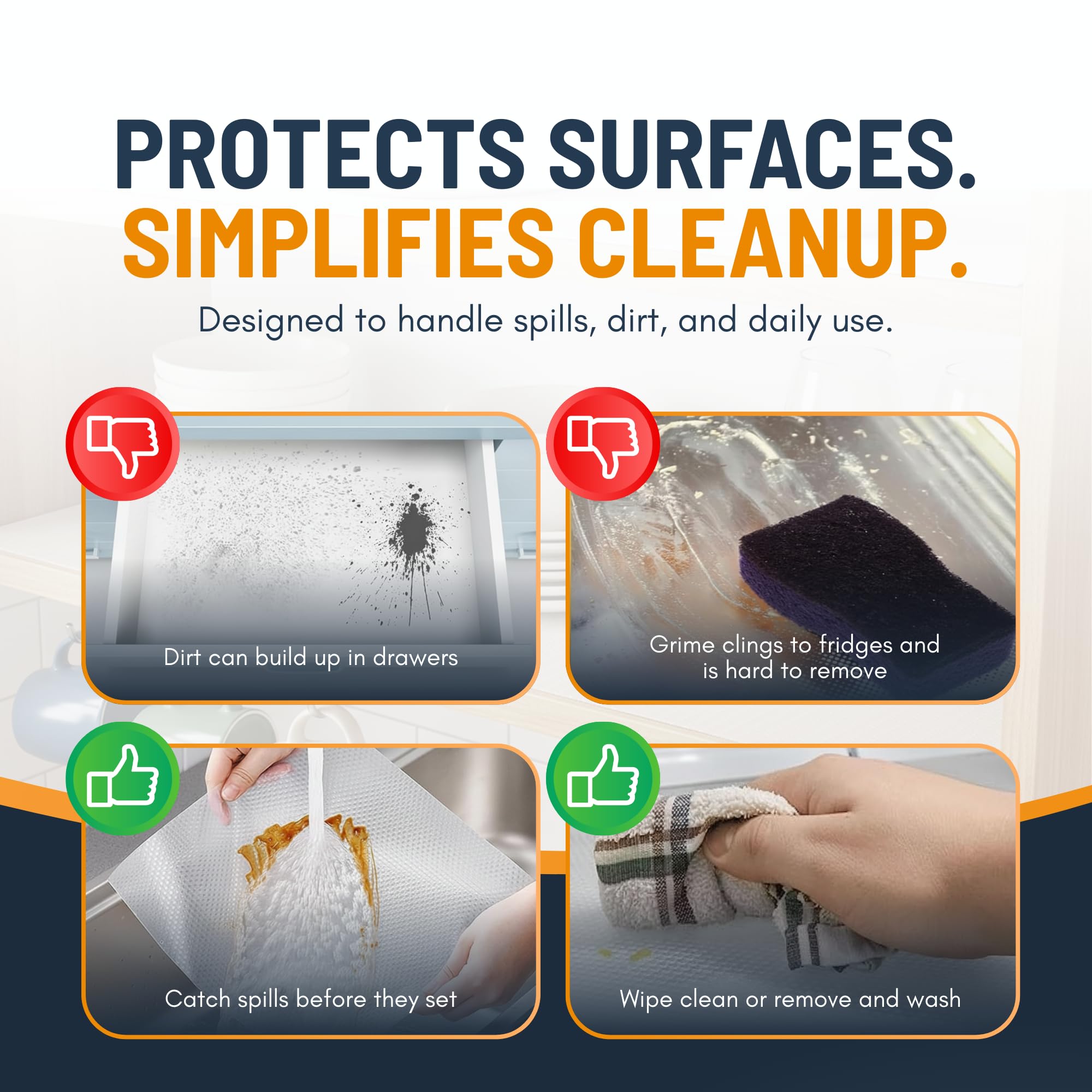 Drawer Liner Shelf Liners for Kitchen Cabinets Non-Adhesive by Linda’s Essentials (17.5 x 240 Inches) - Non-Slip Easy Clean Kitchen Cupboard and Cabinet Protector, Waterproof Mat, Clear Roll