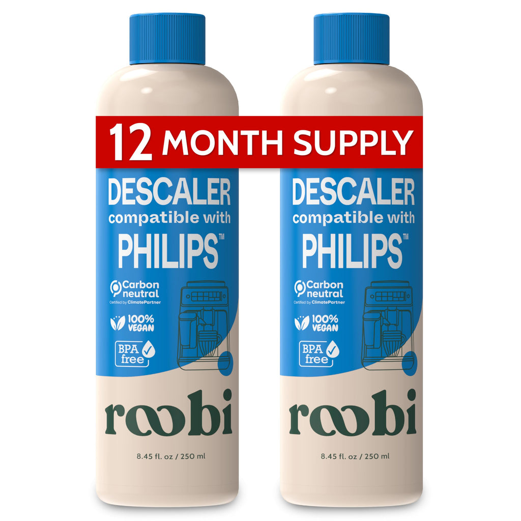 Roobi Philips Compatible Descaling Solution & Cleaner. Specially Formulated for Descaling & Cleaning Philips Coffee Machines. Carbon Neutral Philips Descaler Kit. 2 Uses per Bottle, 2 Pack