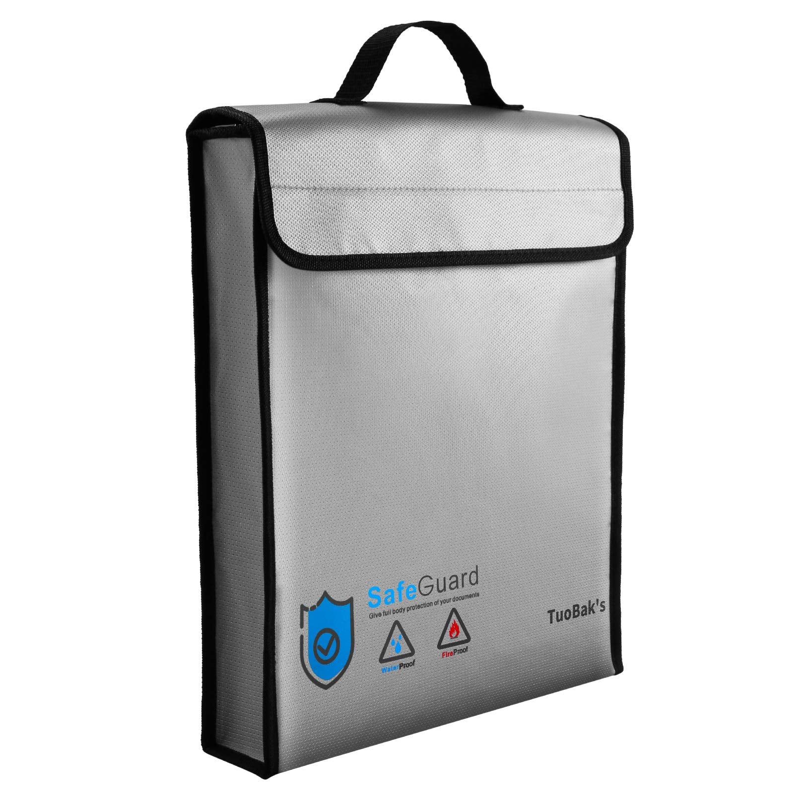 TuoBak's Fireproof Document Bag with Zipper,Heat Insulated Upgraded Fireproof Waterproof Document Bag 15.8”x 12.6”×2.5” for Important Document Storage Organizer for Valuables, Legal Documents Safe