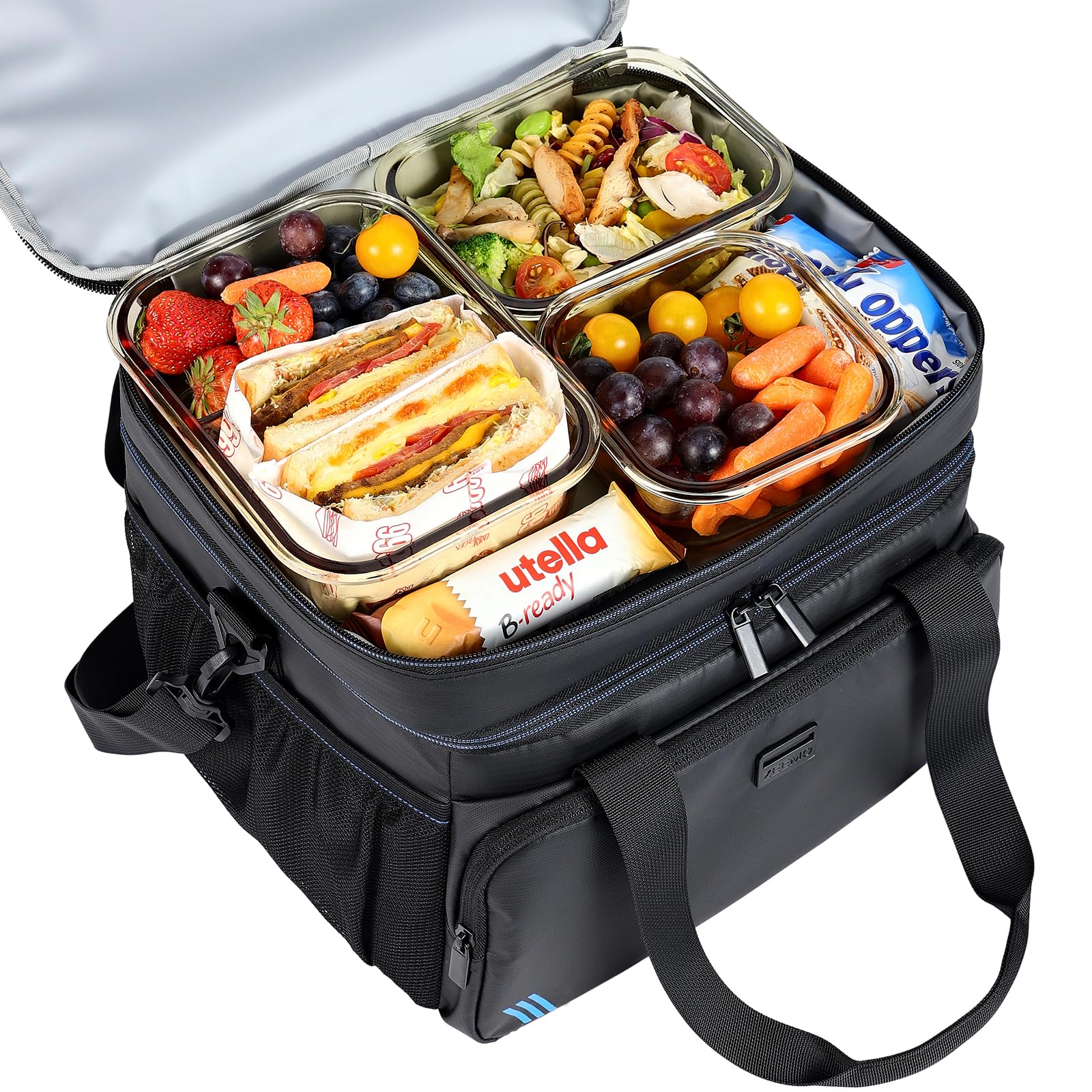 ZEEMO Soft Cooler Bag, Insulated Lunch Box, 19 L Ice Chest, Double Leakproof Layers, Waterproof and Collapsible Case for Work Outdoor Trip, Black