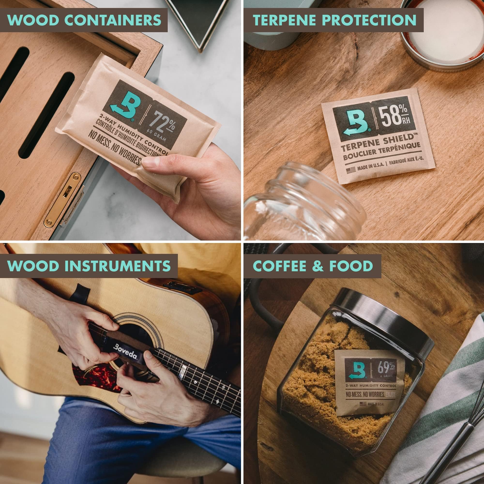 Boveda For Seasoning Two-Way Humdity Control Packs – 84% RH to Season a Wood Humidifier Box (Small- to Medium-Size, Up to 100-Count) – Size 60 – 4 Pack in a Resealable Bag