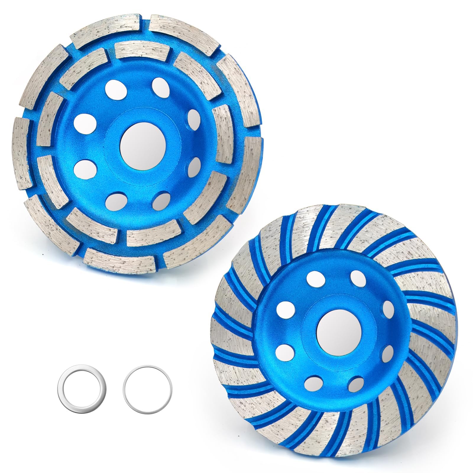SWIGRANCE 2Pcs Diamond Concrete Grinding Cup Wheels 115mm 4-1/2" Set (Double Row + Turbo Row Segment), Fits 7/8" Arbor for Angle Grinder, Shaping Cleaning Concrete Masonry Marble Granite Brick