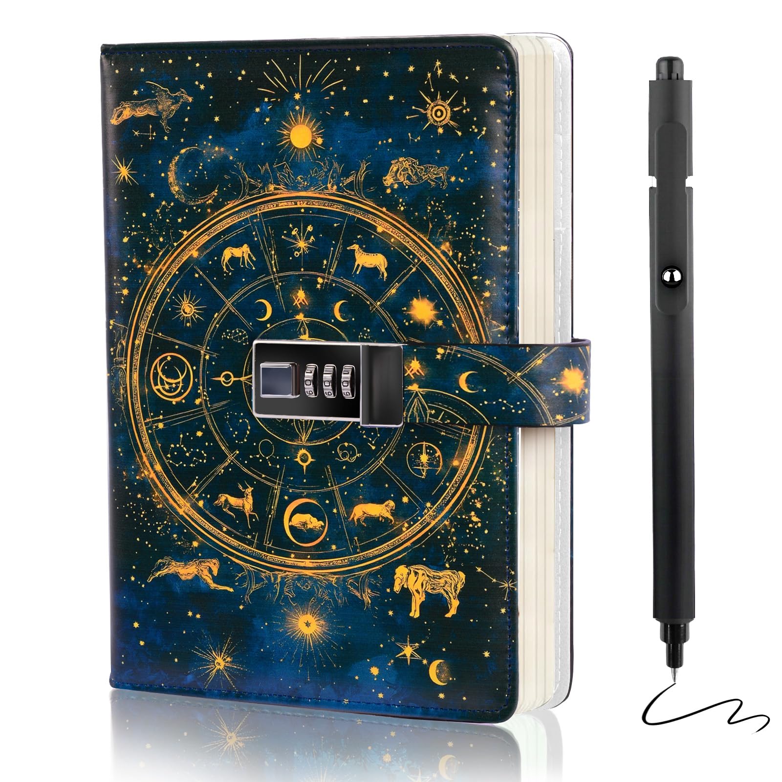 Diary with Lock for Boys, 192 Pages Journal for Men with Pen, Christmas Birthday Gifts for Teen Boys 8-18, A5 Vintage Mens Notebook Leather for Writing Travel Office