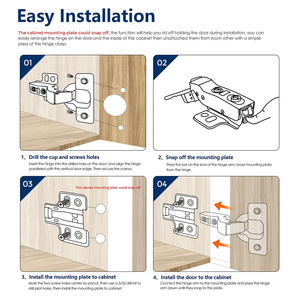 Ravinte 10 Pack 5 Pairs European Kitchen Cabinet Hinges Soft Close Full Overlay Cabinet Door Hinges Heavy-Duty Frameless Adjustable Concealed Cabinet Cup Hinge