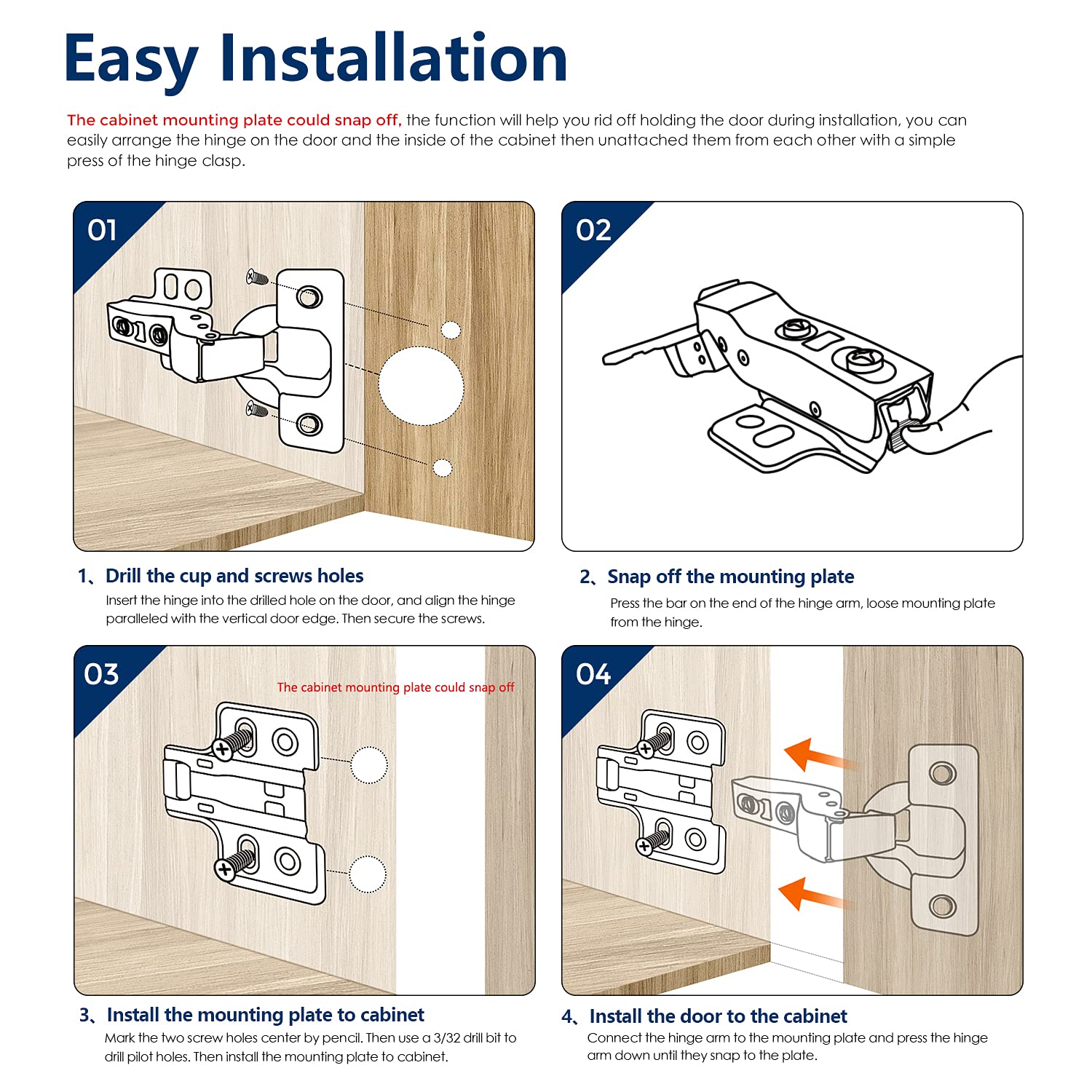 Ravinte 10 Pack 5 Pairs European Kitchen Cabinet Hinges Soft Close Full Overlay Cabinet Door Hinges Heavy-Duty Frameless Adjustable Concealed Cabinet Cup Hinge