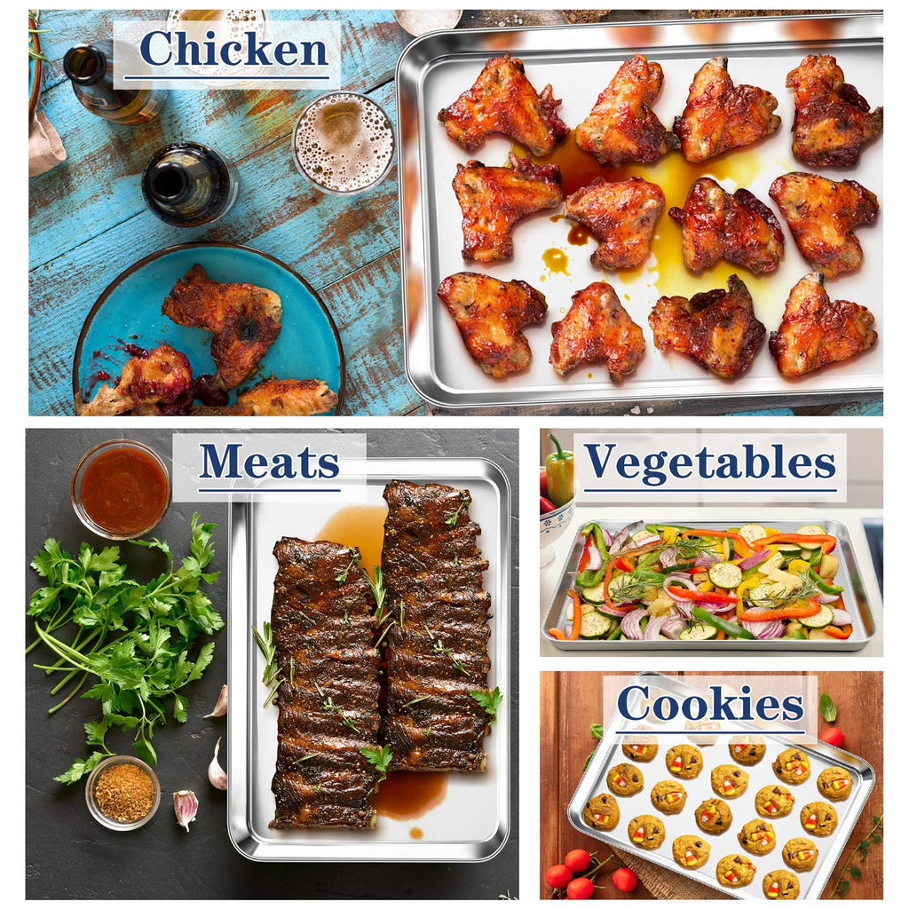 P&P CHEF Baking Cookie Sheet, Stainless Steel Baking Pan Oven Tray, Rectangle 17.3” x 13” x 1”, Non Toxic & Durable Use, Mirror Finished & Dishwasher Safe