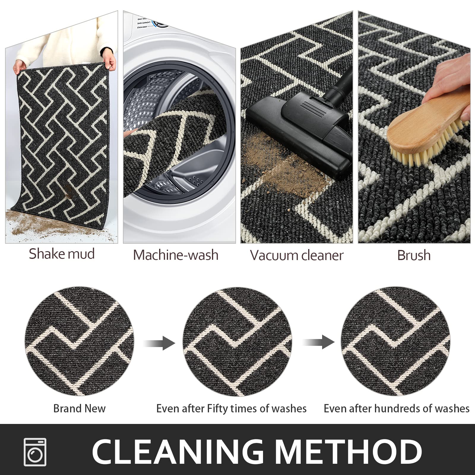 hicorfe Front Door Mat Outdoor Entrance,24"x35" Absorbent Muddy Dirt Resist Welcome Door Mats Outdoor Indoor,Stain and Fade Resistant,Non Slip Backing Entry Mat Doormat for Entryway(Black)