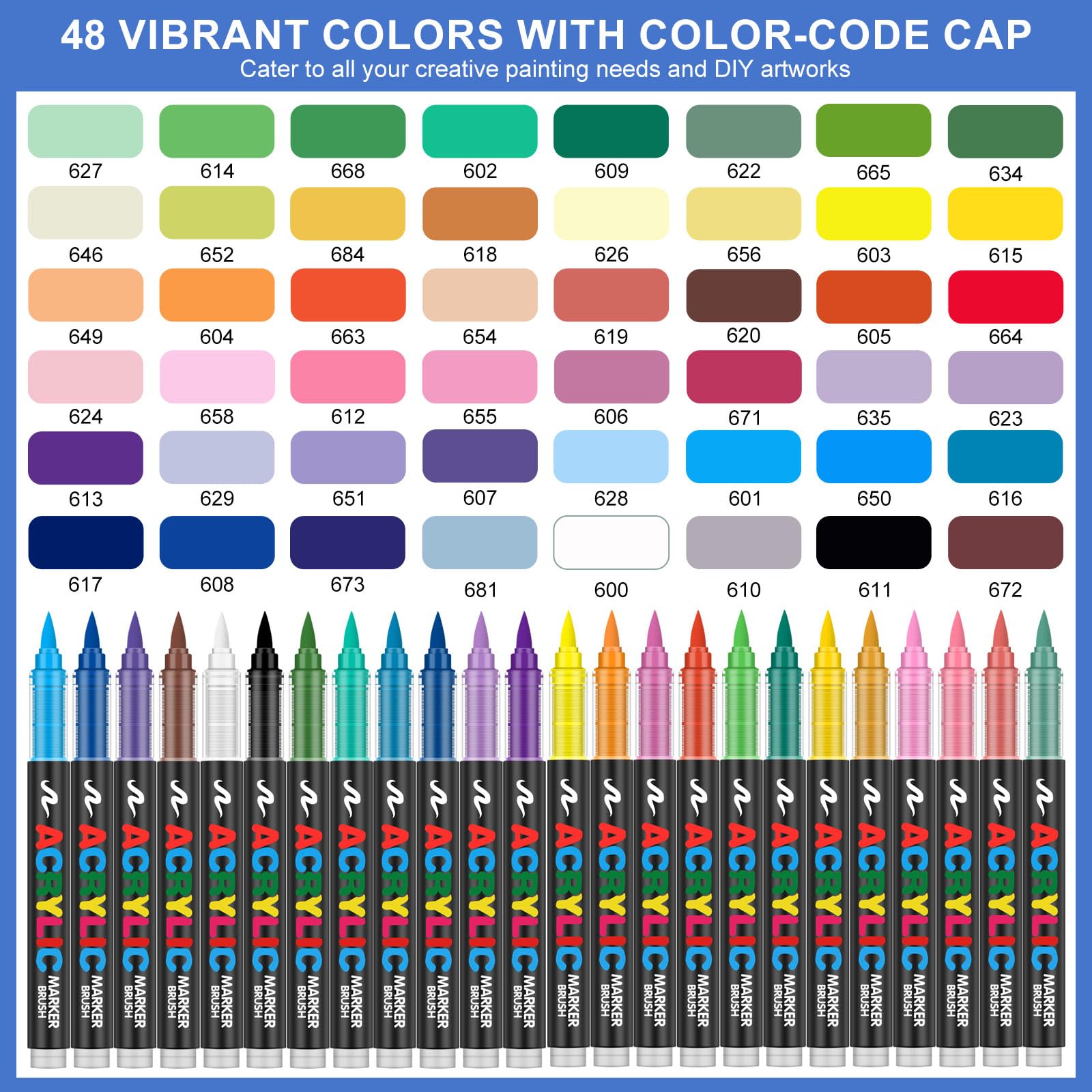 Amamao 48 Colors Acrylic Paint Markers, Soft Brush Tip Pens and Markers, Acrylic Paint Pens for Wood, Stone, Canvas, Glass, Fabric, Egg, Rock Painting and Crafts Art Supplies