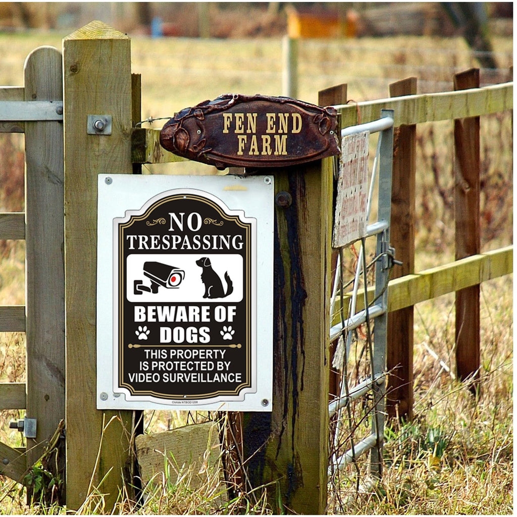 Clotide 2 Pack Beware of Dogs Sign, 12" x 8" Rust Free Aluminum Metal No Trespassing Private Property Sign, UV Protected and Weatherproof, Durable Ink, Easy to Install, Indoor/Outdoors Use (Black)
