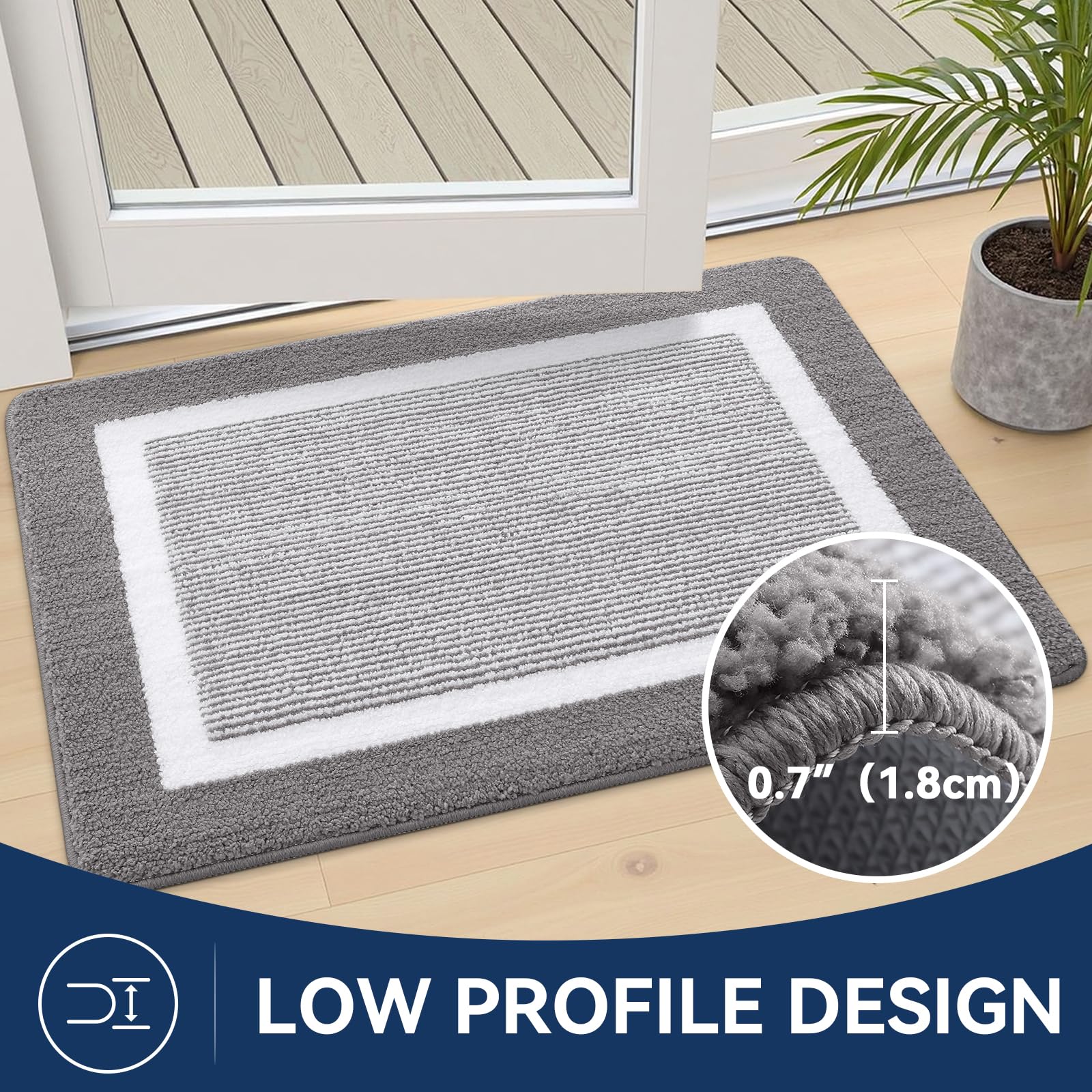 Kitinjoy Indoor Door Mat, Non-Slip Absorbent Mud Trapper Front Door Mats,Washable Durable Door Mats Indoor, Low-Profile Entryway Mat Entrance Mat Indoor, 30"x20",Grey