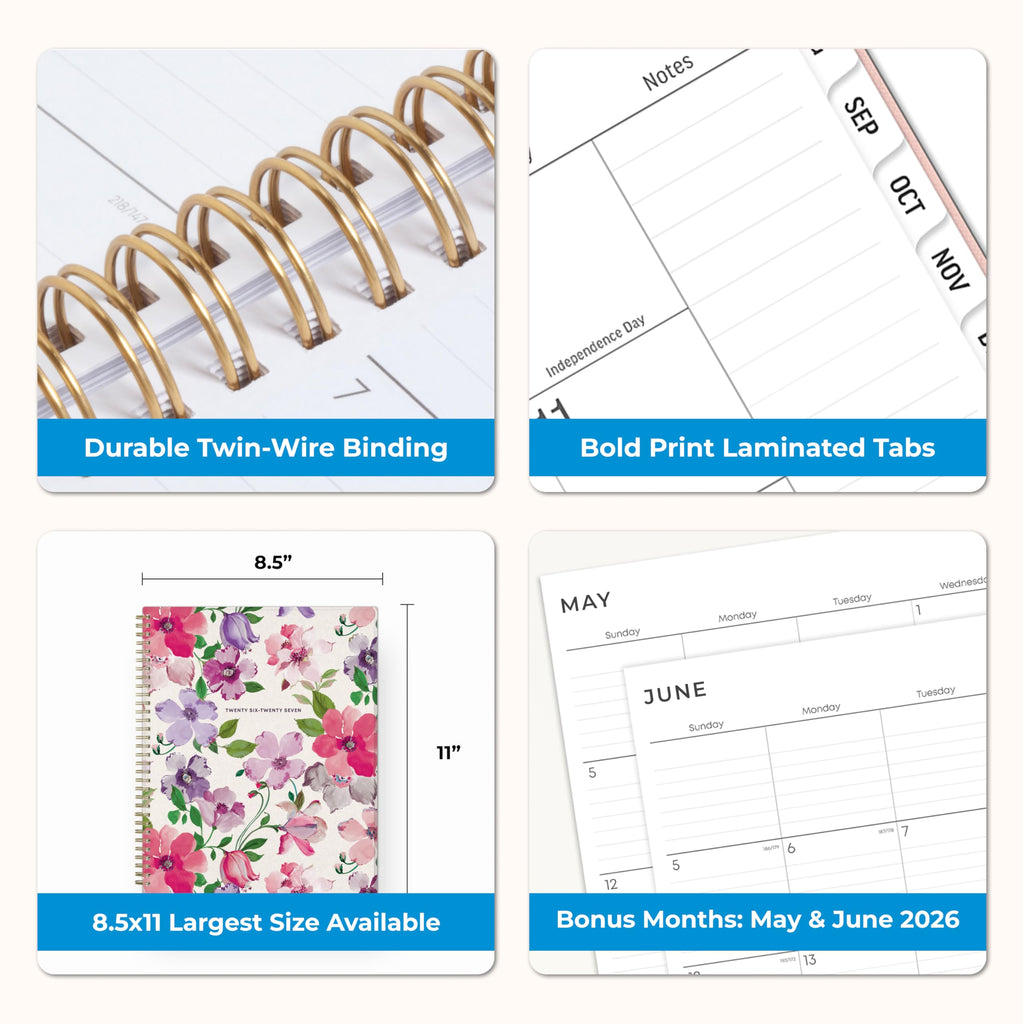 Blue Sky 2026-2027 Large Print Weekly and Monthly Academic Year Planner Calendar, July 2026 - June 2027, 8.5" x 11", Flexible Cover, Wirebound, Storage Pocket, Laminated Tabs, Charlotte